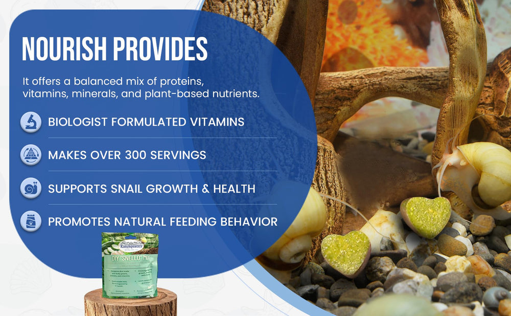 KatsAquatics Nourish Snello Powder calcium carbonate and D3 support shell health.