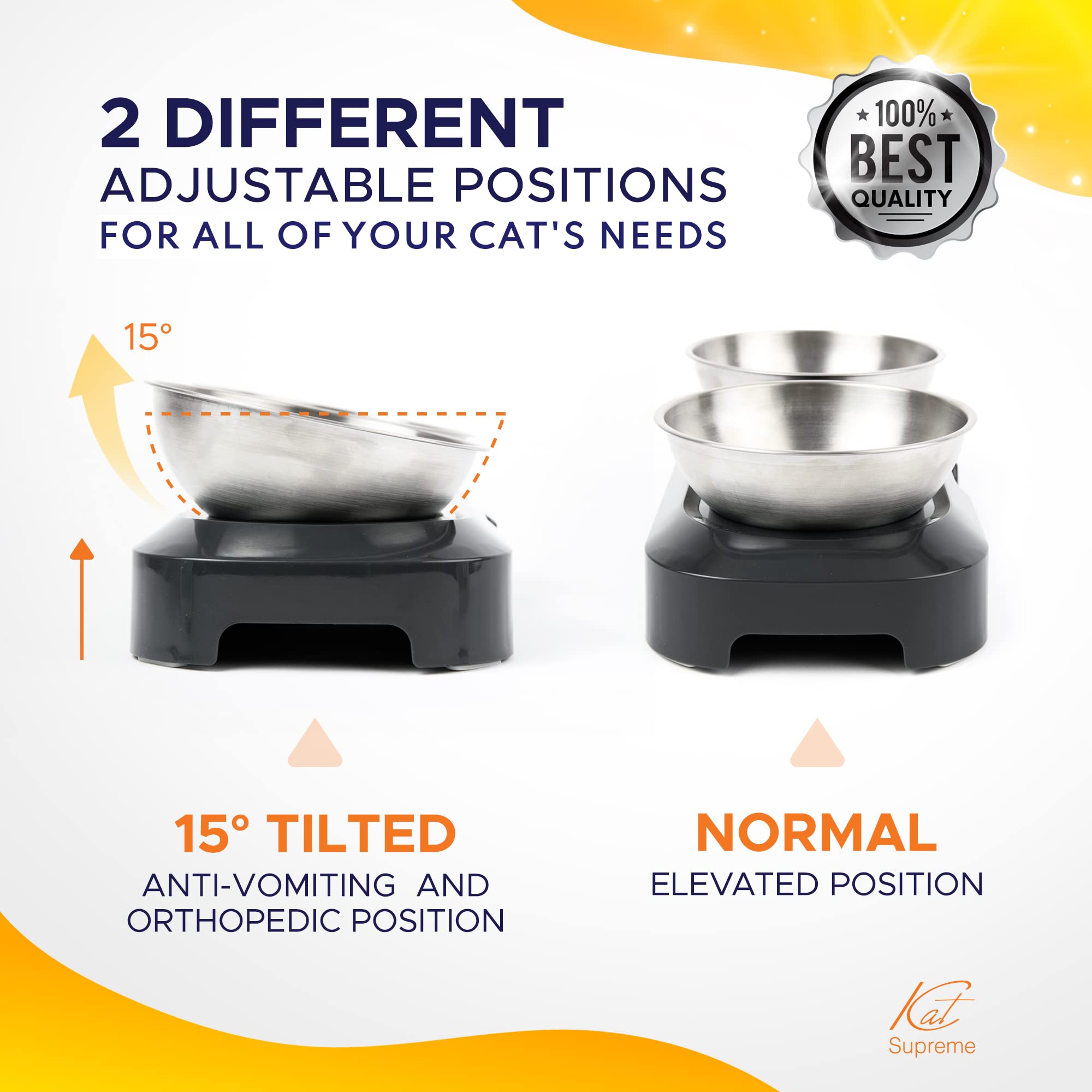 KATSUPREME set of 2 stainless steel cat bowls for easy cleaning