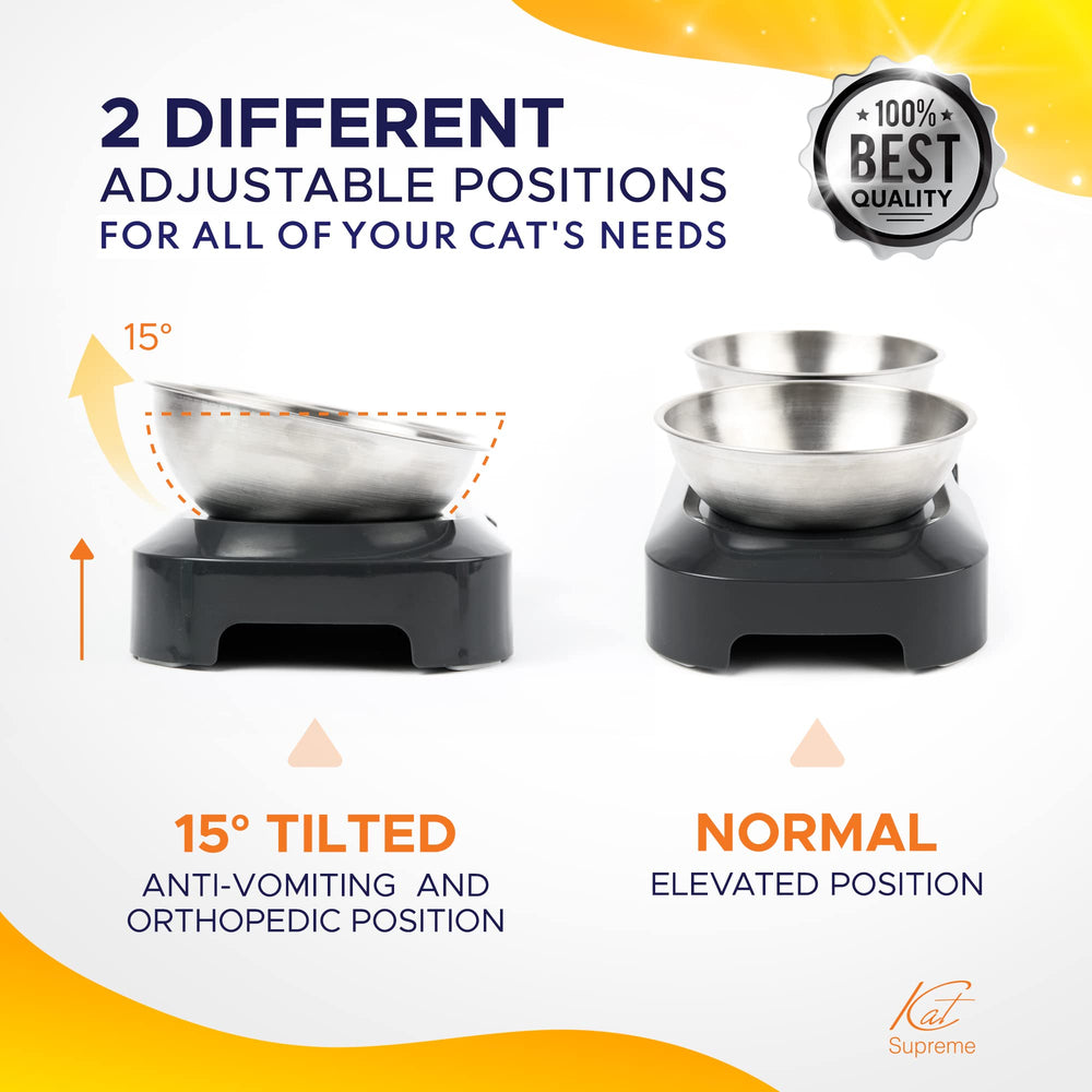KATSUPREME set of 2 stainless steel cat bowls for easy cleaning