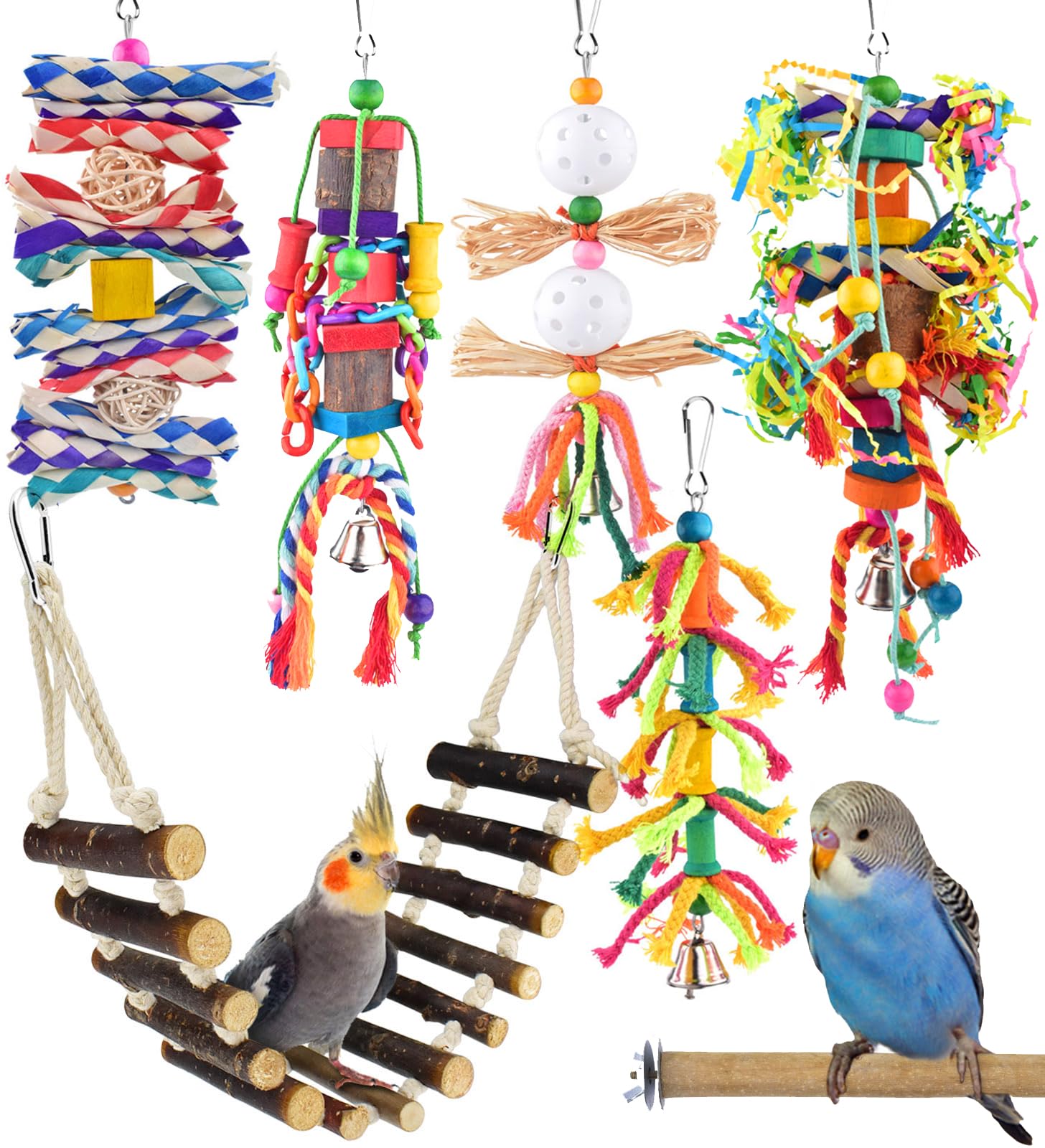 KATUMO Bird Toys variety parakeet set keeps small birds entertained and active.