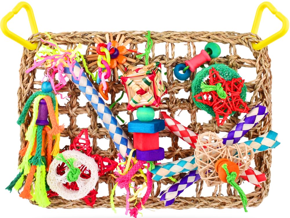 KATUMO wall toy with seagrass hammock promotes chewing and climbing.