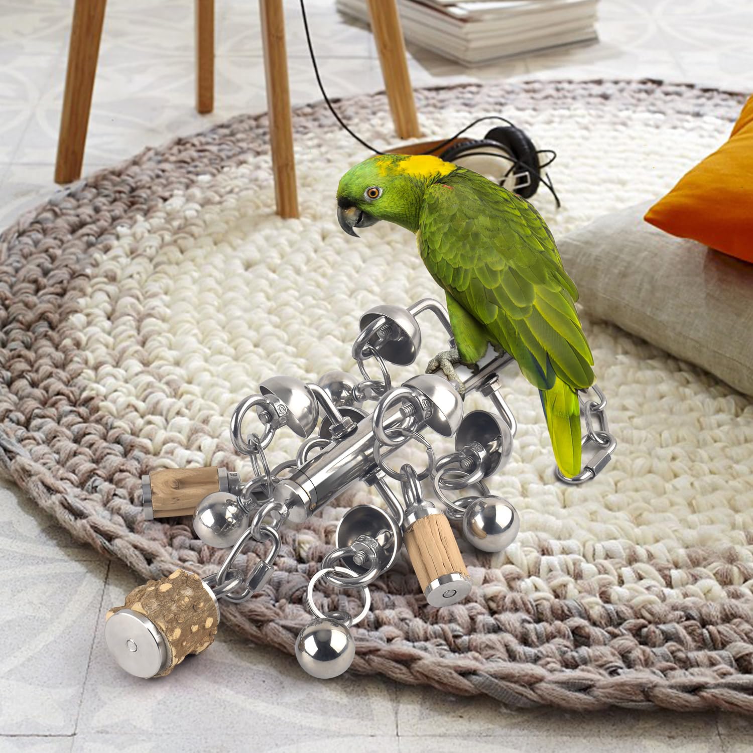 KATUMO natural wood blocks and stainless steel balls for chewing and exploration