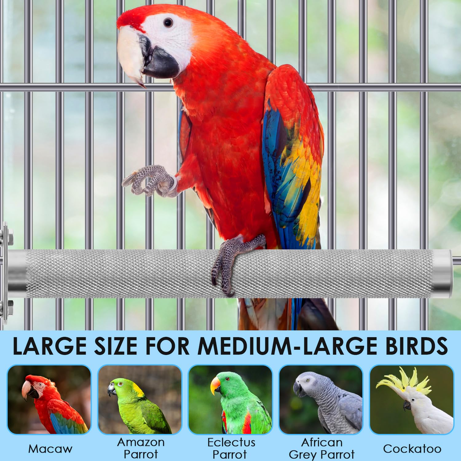 KATUMO parrot perch closeup textured metal showing natural branch-like feel