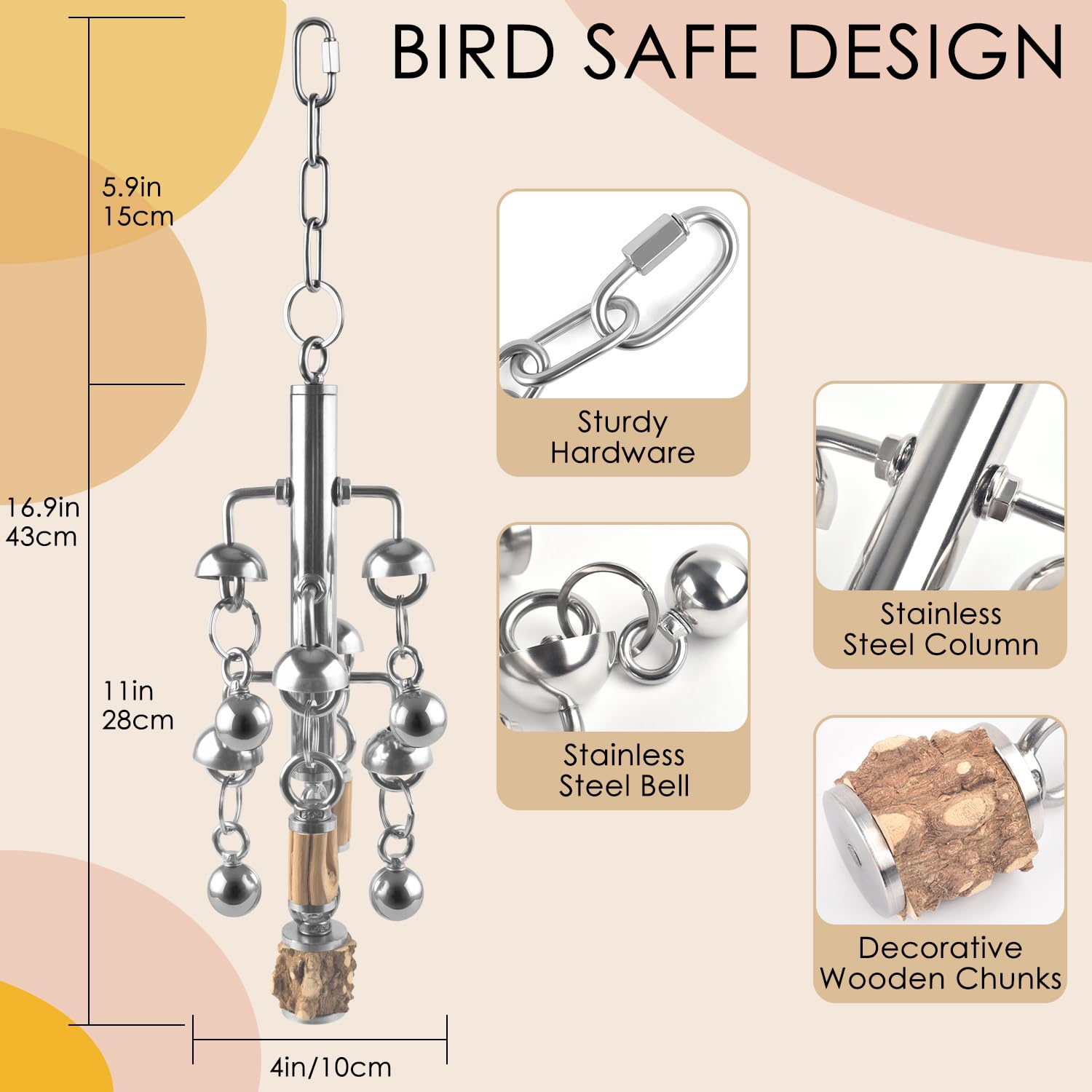 KATUMO parrot toy hanging assembly with durable chains for play