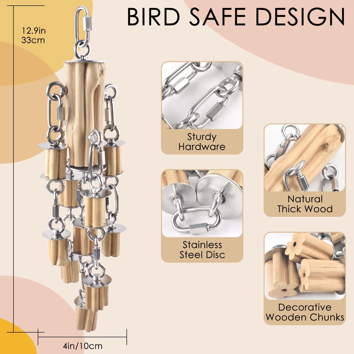 KATUMO parrot toy with stainless steel chains for durable chewing in macaws.