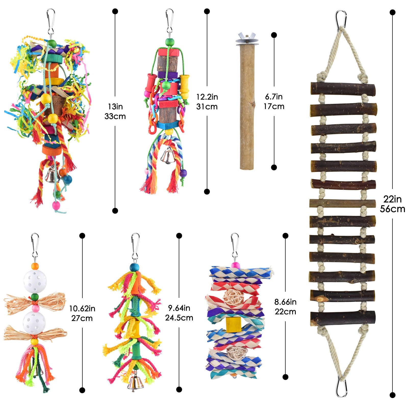 KATUMO wooden hanging ladder provides a natural climbing perch on the cage.