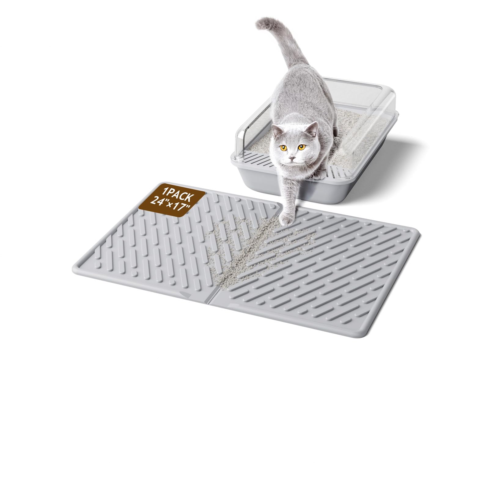 Kaxionage cat litter mat with diagonal grooves traps loose litter effectively