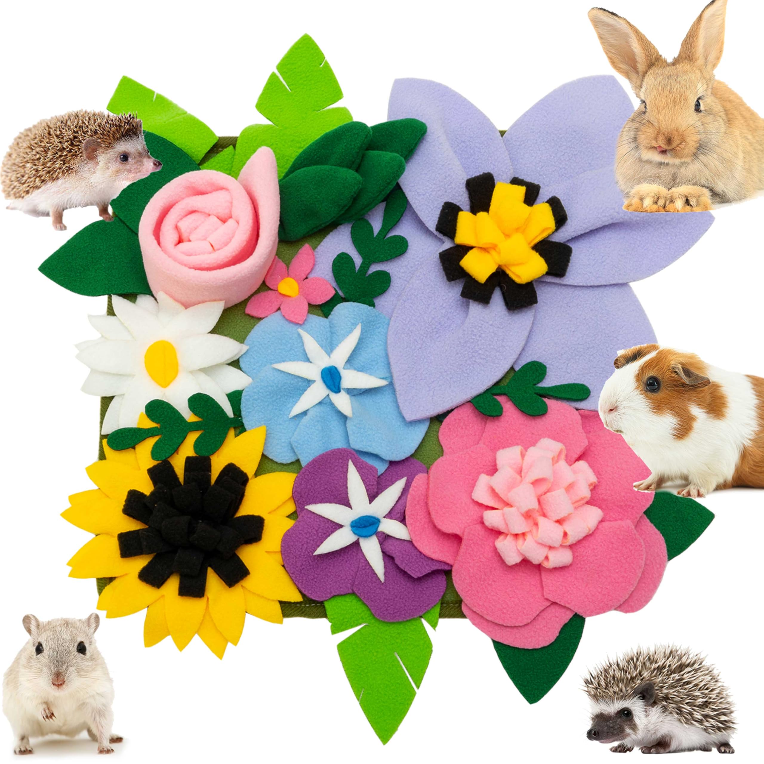 KayCOWZA foraging mat with flower garden design engaging small animals and slowing eating
