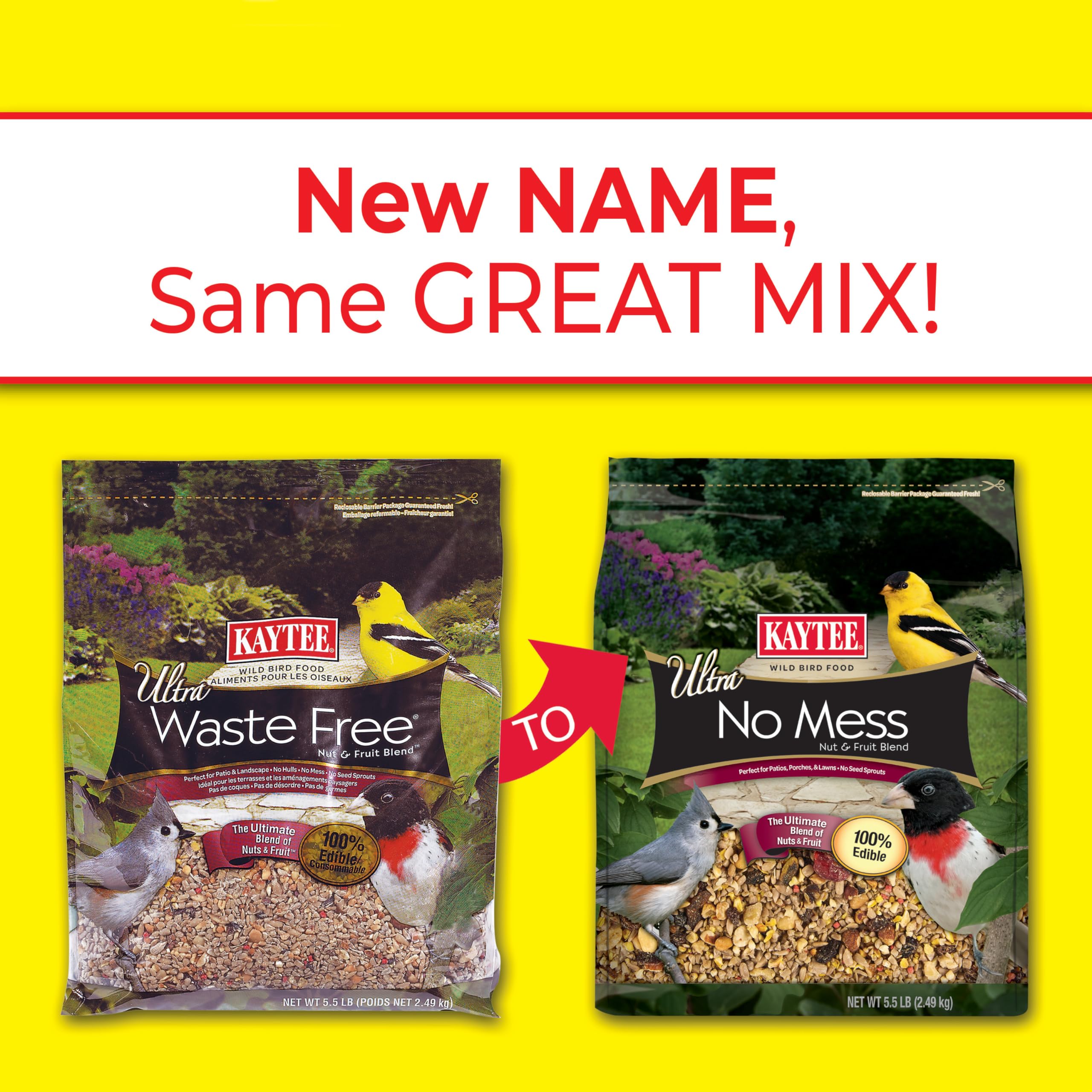 Kaytee bag packaging no mess blend shows convenient purchase and reuse.