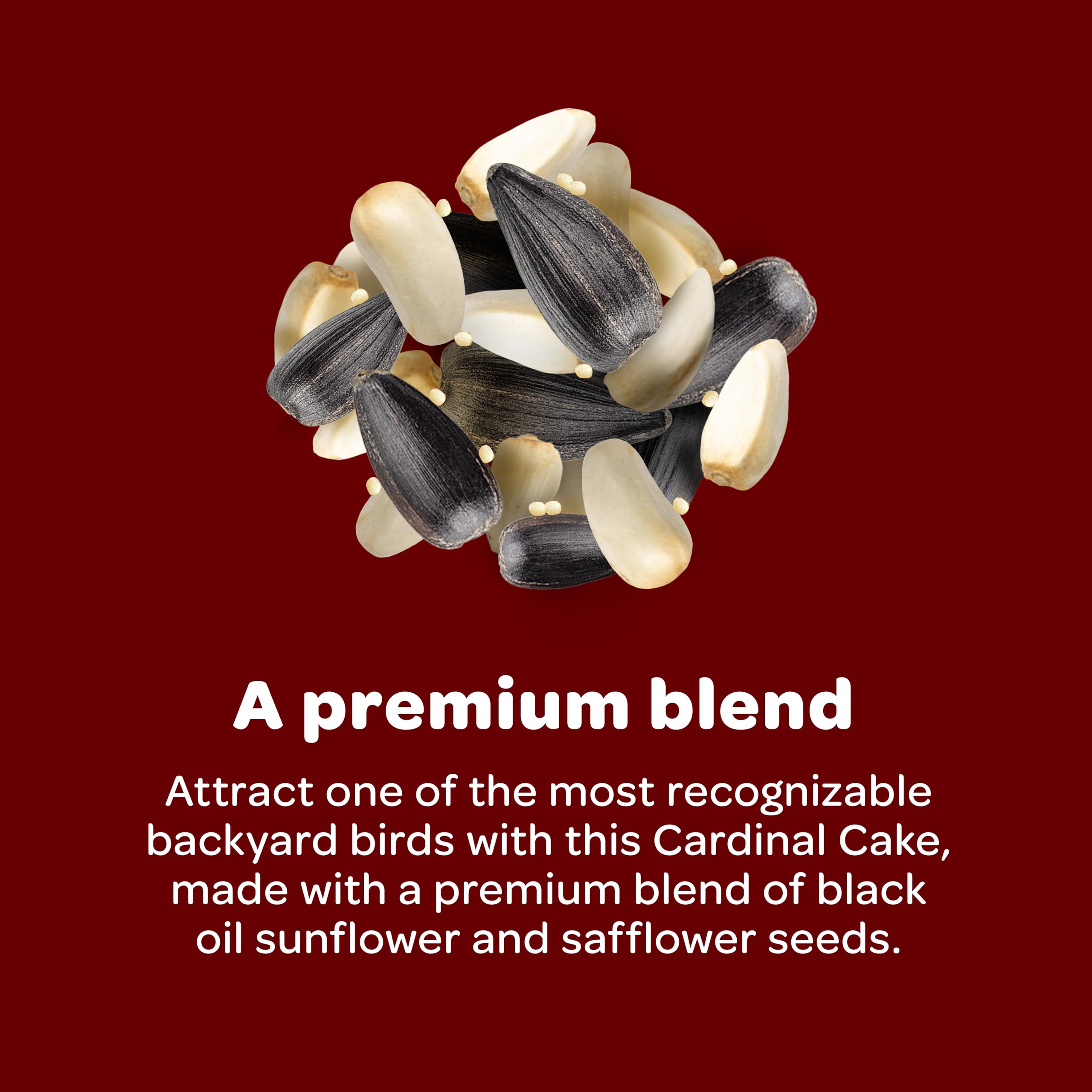 Cardinal Seed Cake in a cake feeder awaiting visiting birds.