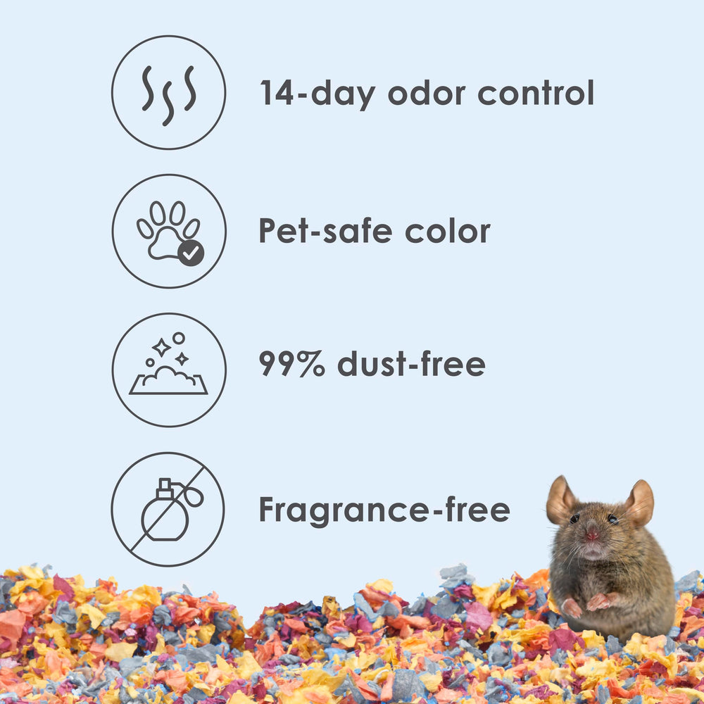 Kaytee Clean and Cozy Colors small-animal-bedding absorption-6x-weight keeps the habitat dry.