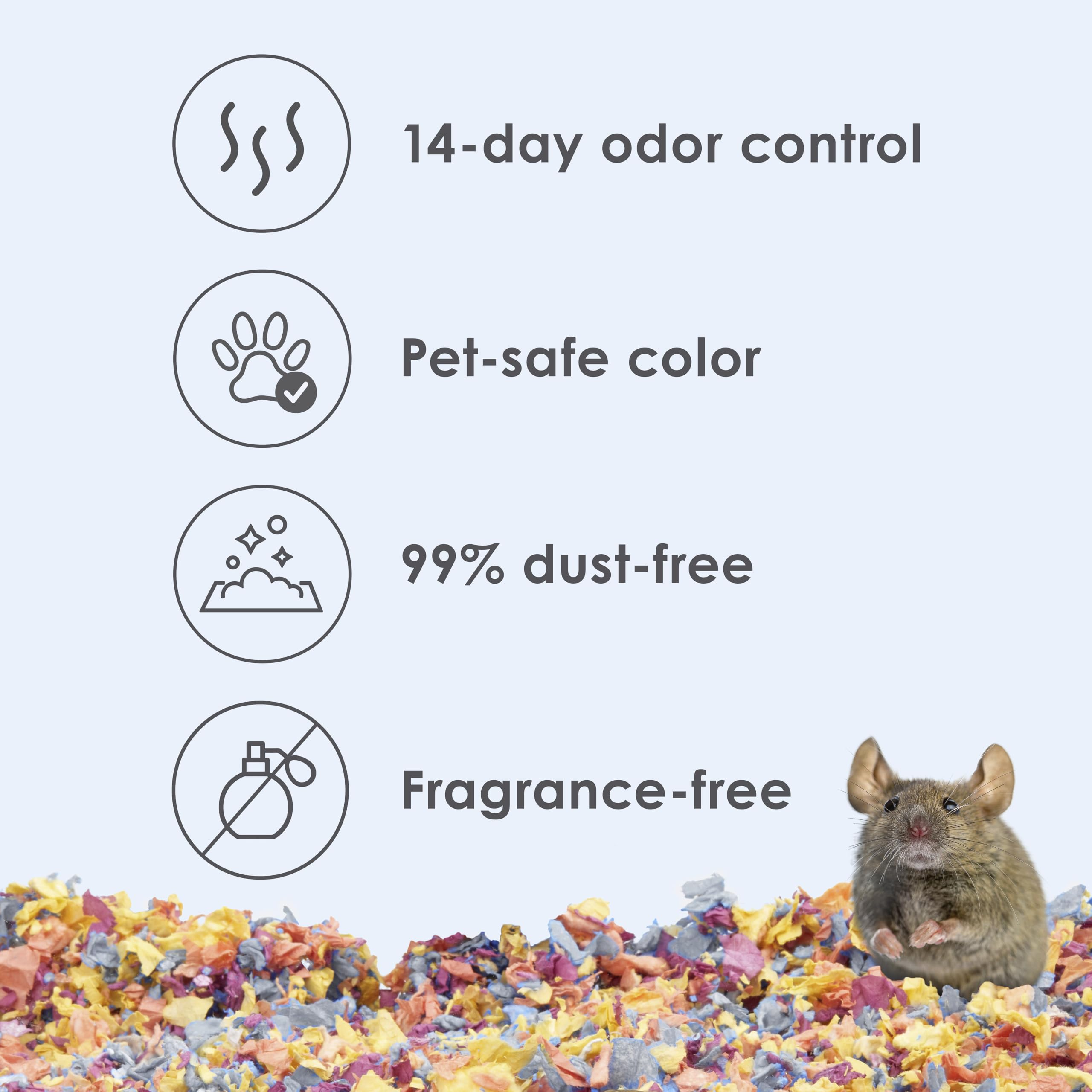 Kaytee Clean & Cozy Colors bedding absorbs up to six times its weight to stay dry.
