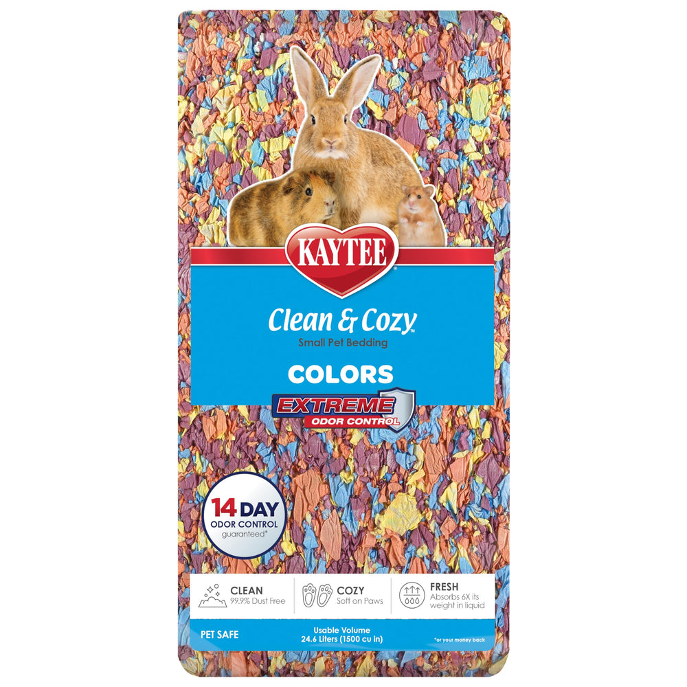 Kaytee Clean and Cozy Colors small-animal-bedding odor-control demonstrates 14-day freshness.