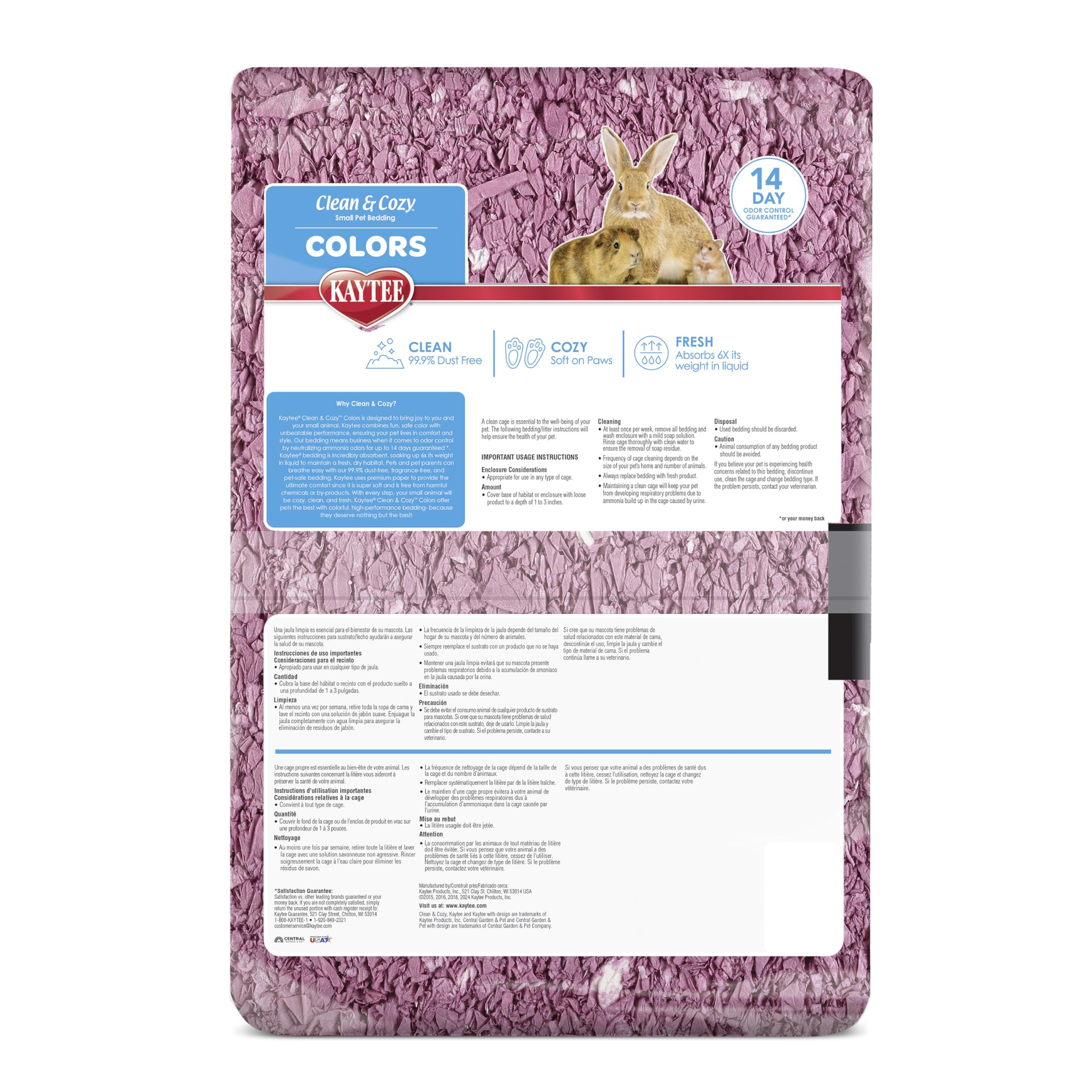 Kaytee Clean & Cozy Colors Plum bedding closeup depicts a tidy, easy-care setup