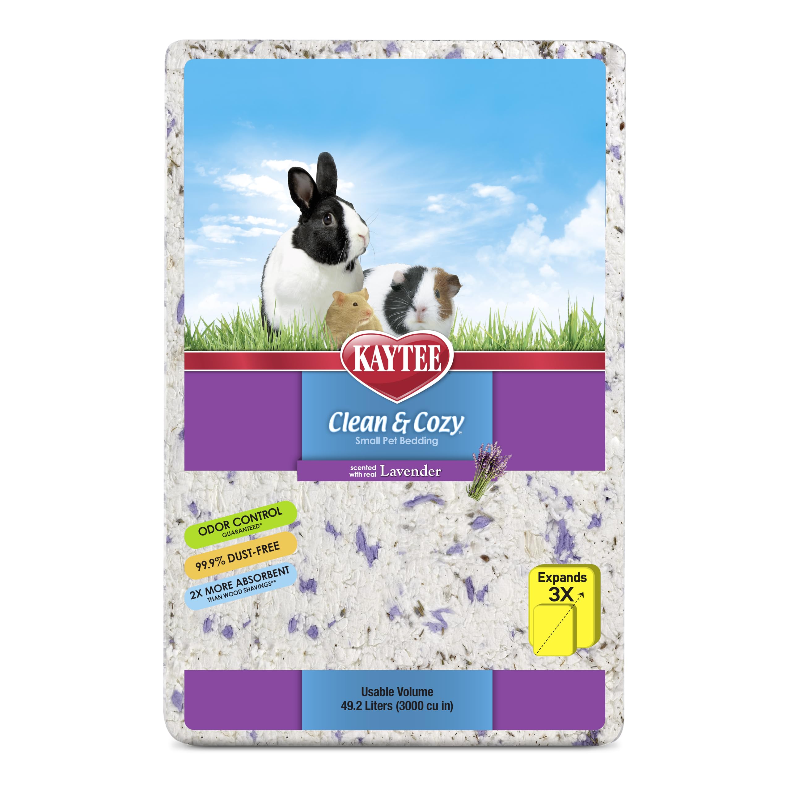 Kaytee Clean & Cozy Lavender Bedding packaging for easy storage and freshness.