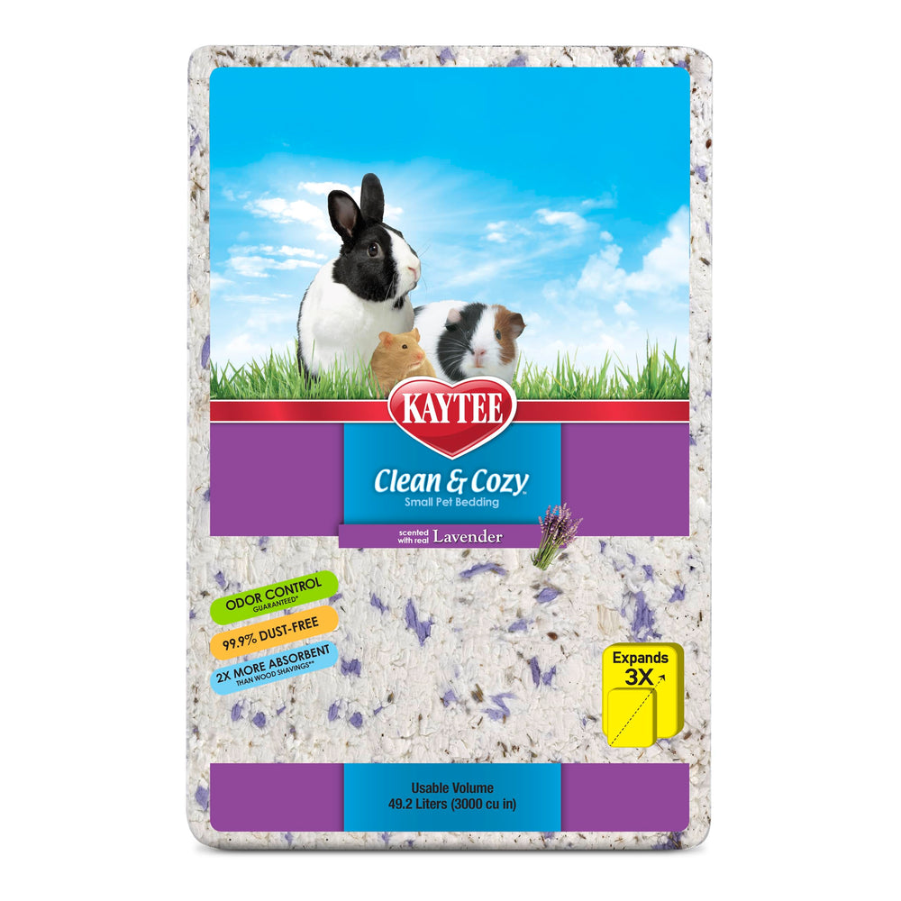 Kaytee Clean & Cozy Lavender Bedding packaging for easy storage and freshness.