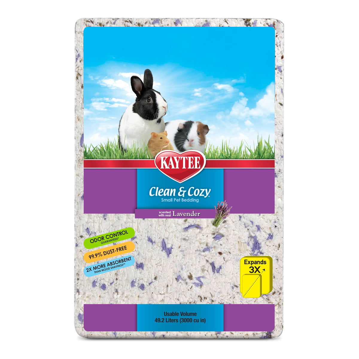 Kaytee Clean & Cozy Lavender Bedding packaging for easy storage and freshness.