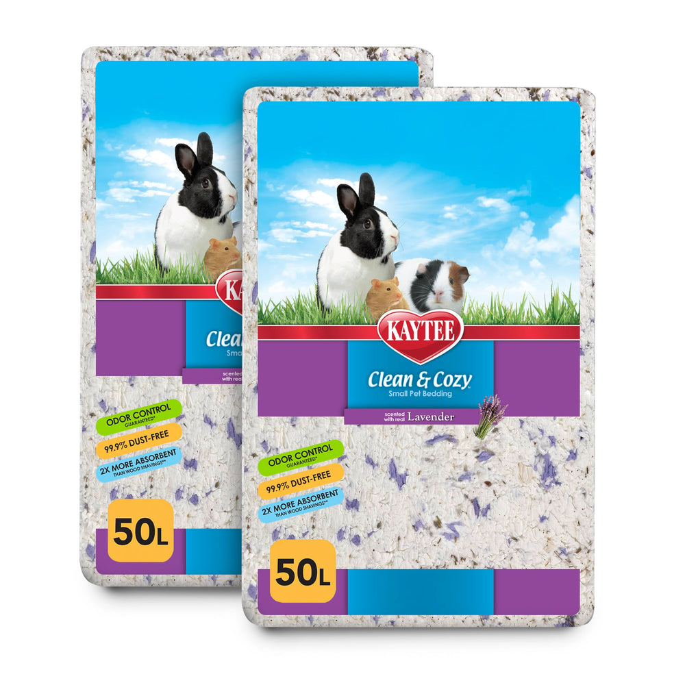 Kaytee Clean & Cozy Lavender Bedding packaging ready for setup, compact and clean.
