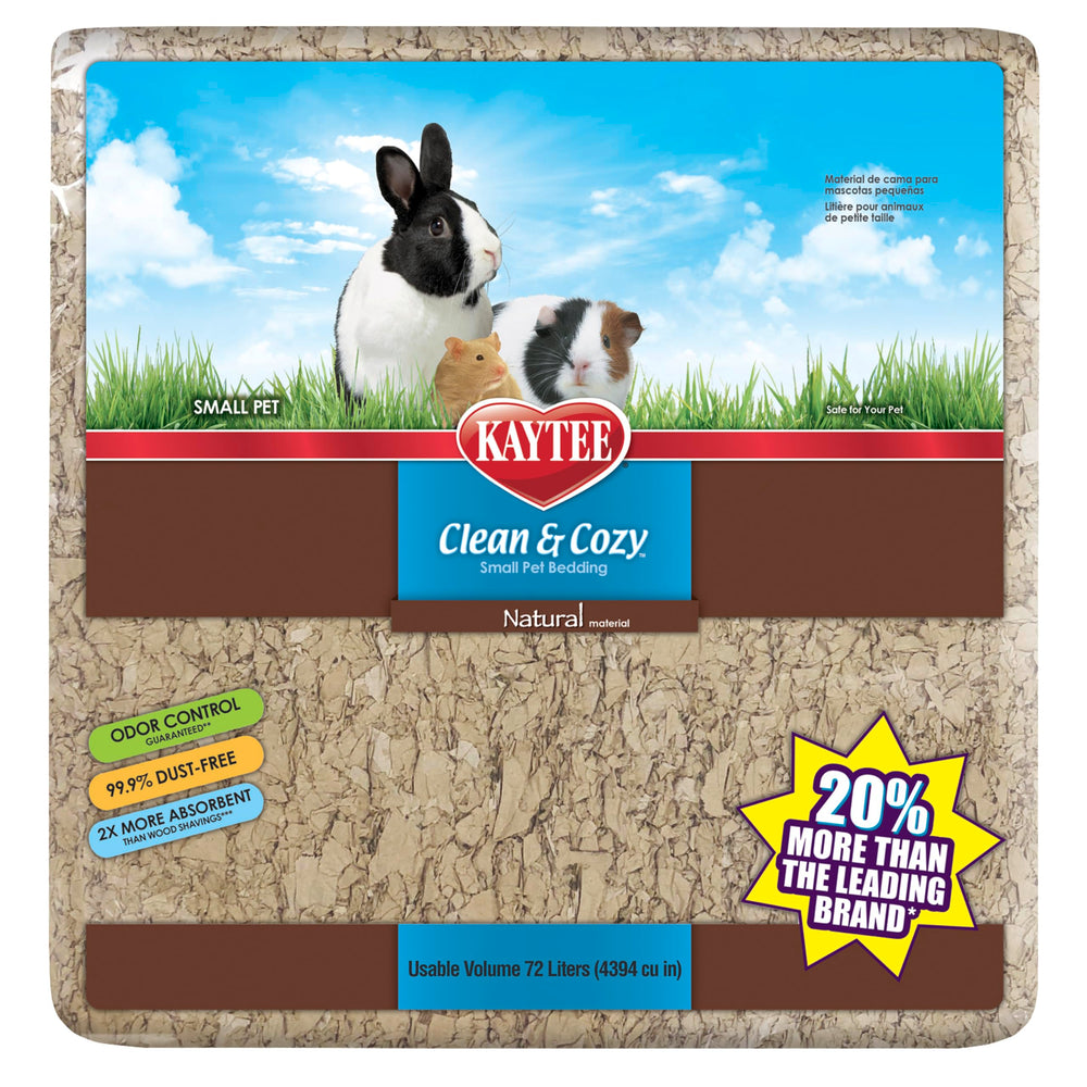 Kaytee Clean & Cozy packaging showing eco-friendly natural paper bedding