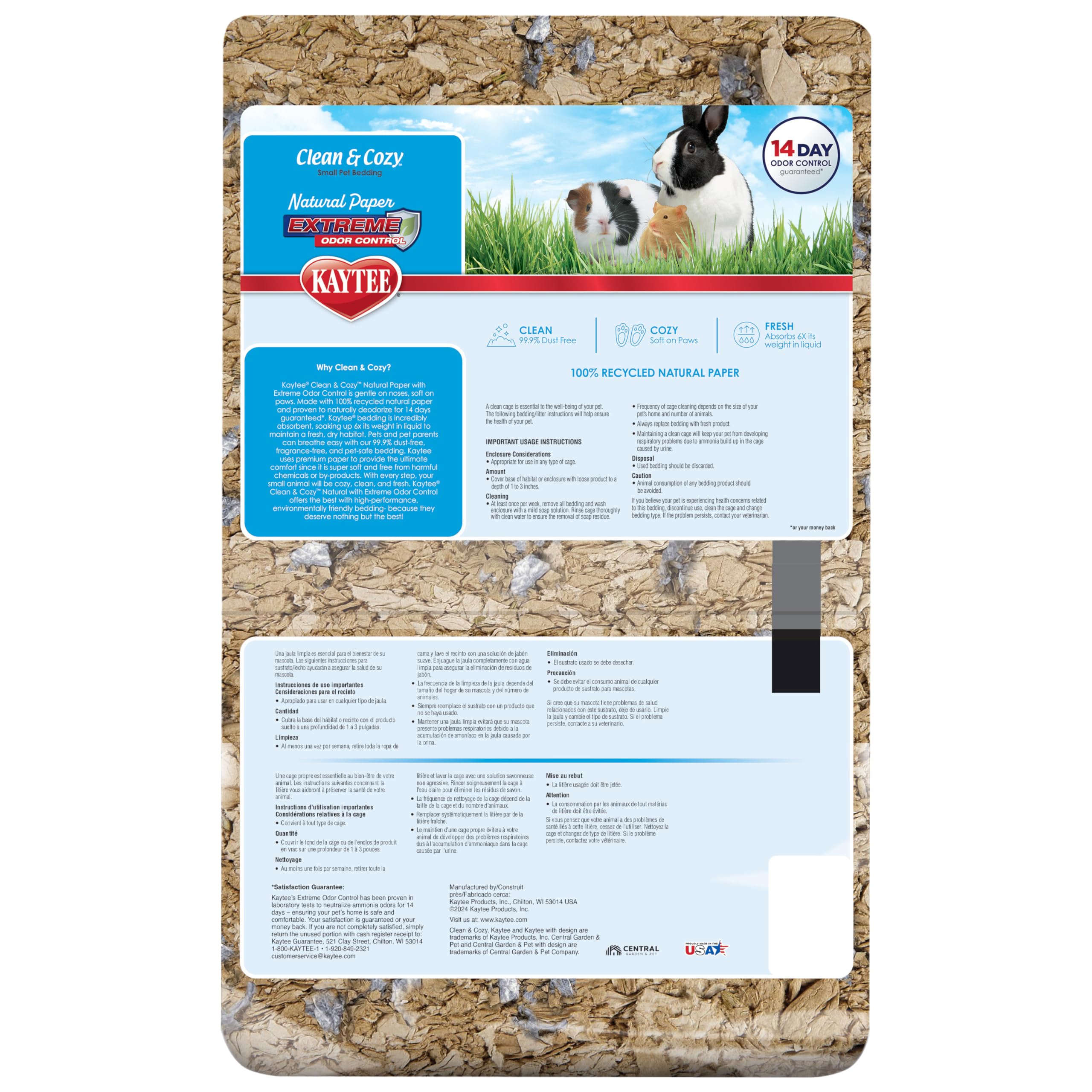 Kaytee Clean & Cozy eco-friendly packaging emphasizes sustainability and odor control.