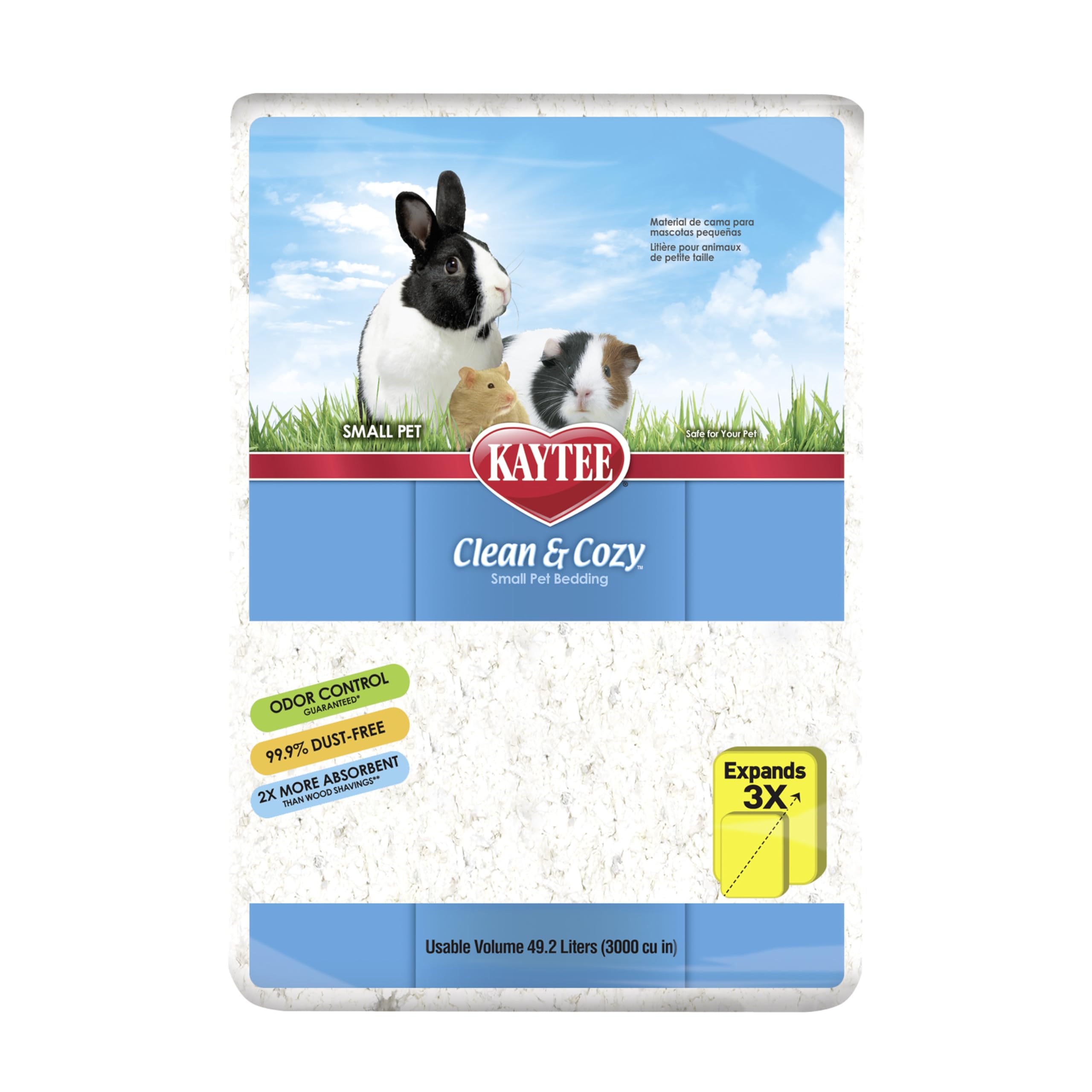 Kaytee Clean & Cozy packaging showing premium white paper bedding for a gentle nap