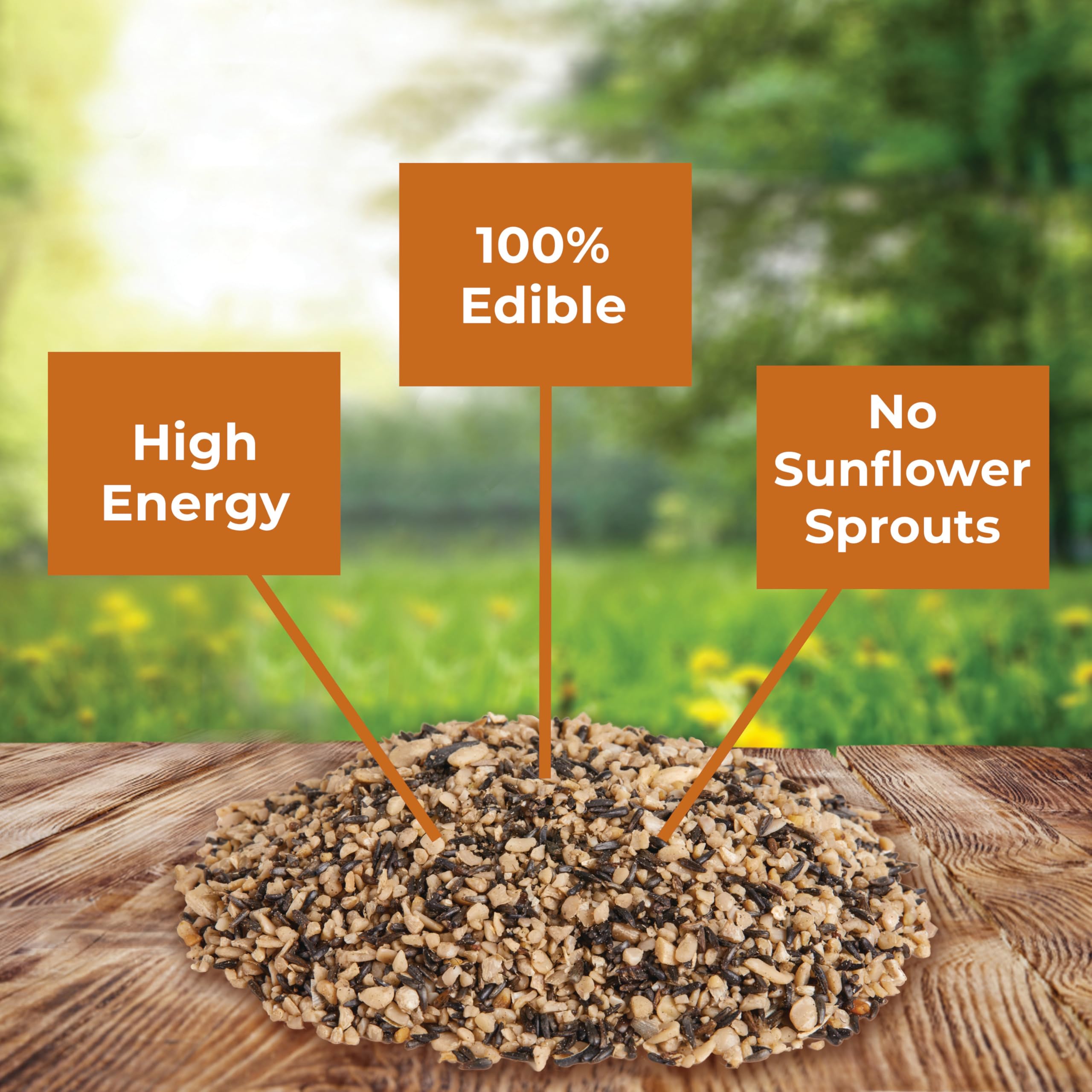 Kaytee Clean feeding area reduces lawn litter from spilled seed.