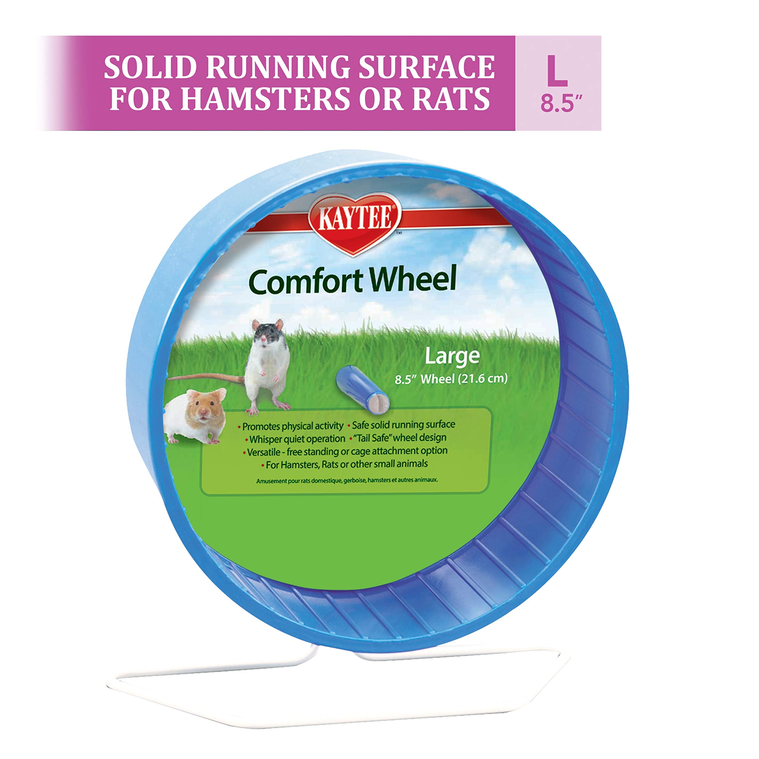 Kaytee Comfort Wheel 8.5-inch gentle-spin action reduces noise for bedtime pets.