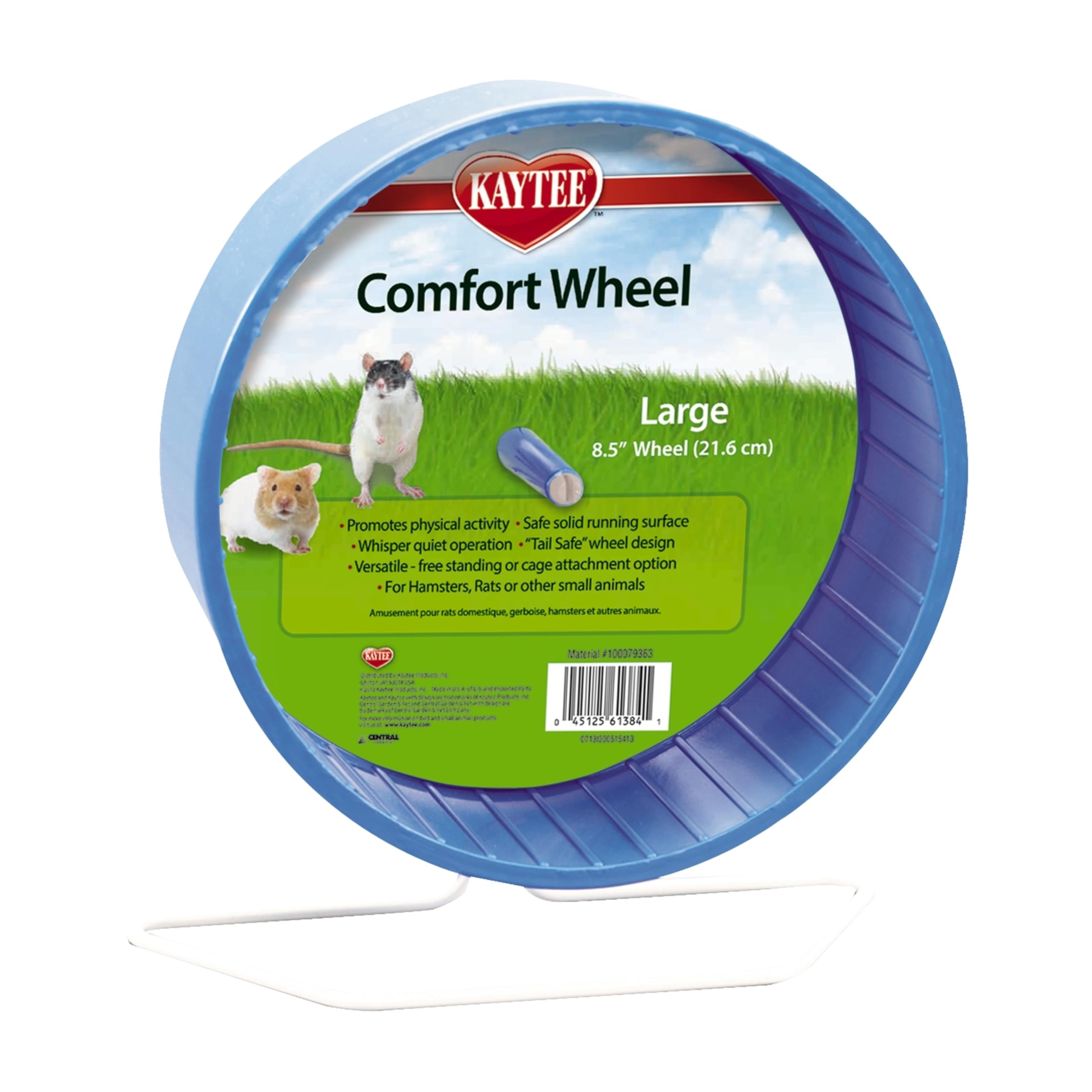 Kaytee Comfort Wheel 8.5-inch hamster use demonstrates healthy exercise in compact space.