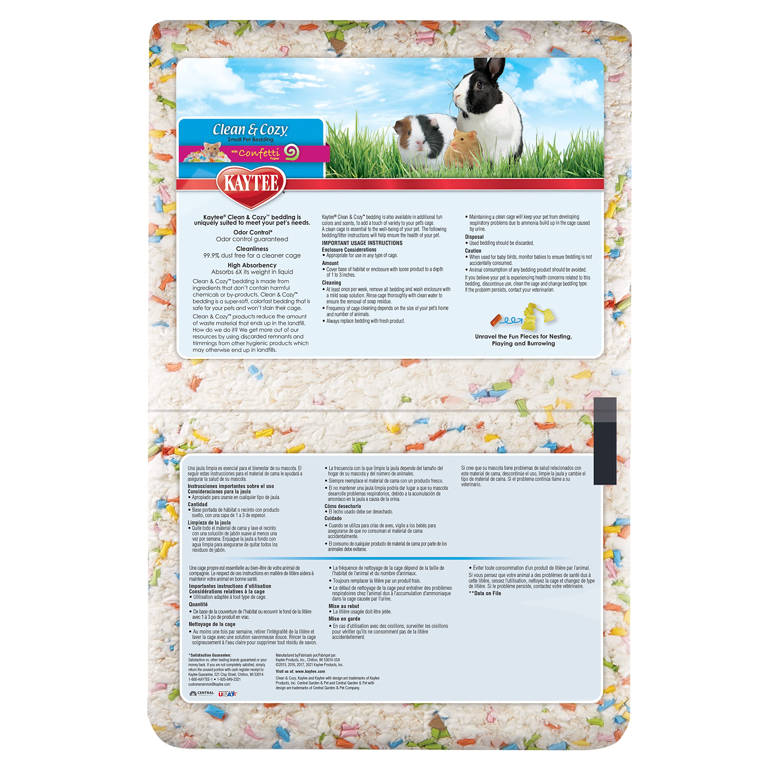 Kaytee Confetti Bedding appears 99.9% dust-free for cleaner habitats.
