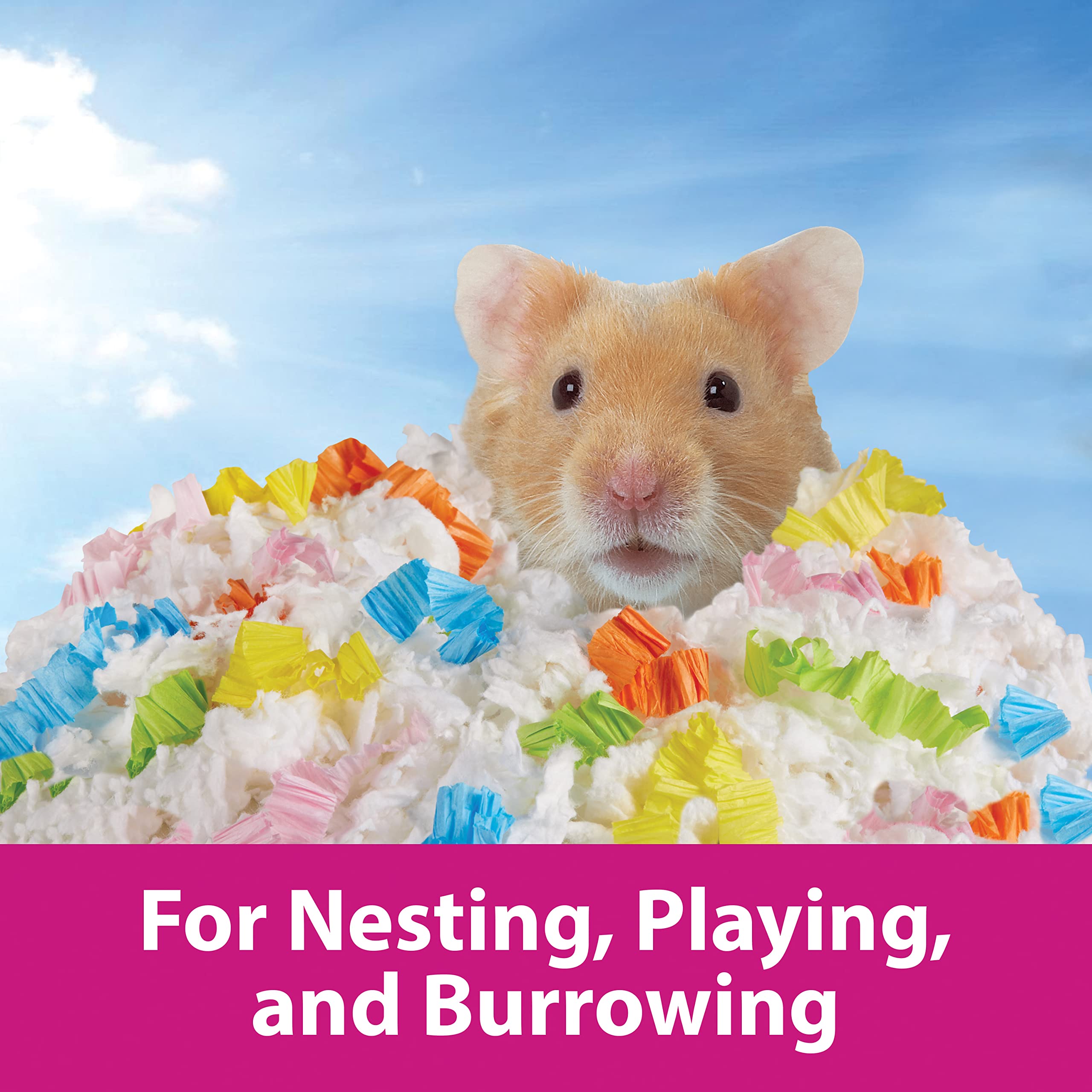 Kaytee Confetti Bedding with colorful pieces offering mental enrichment for curious small pets.