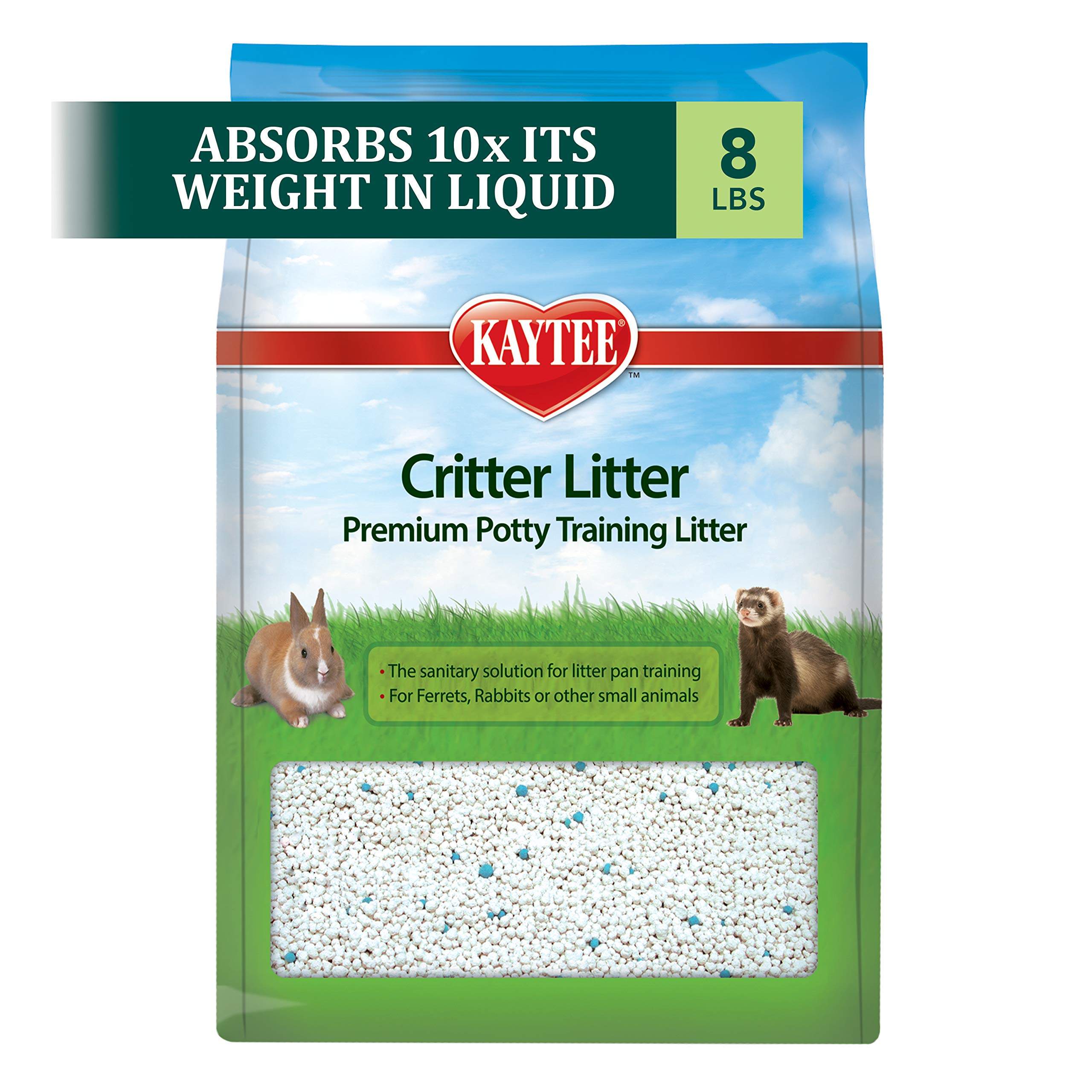 Close-up of Kaytee Critter Litter granules for dust-free use.