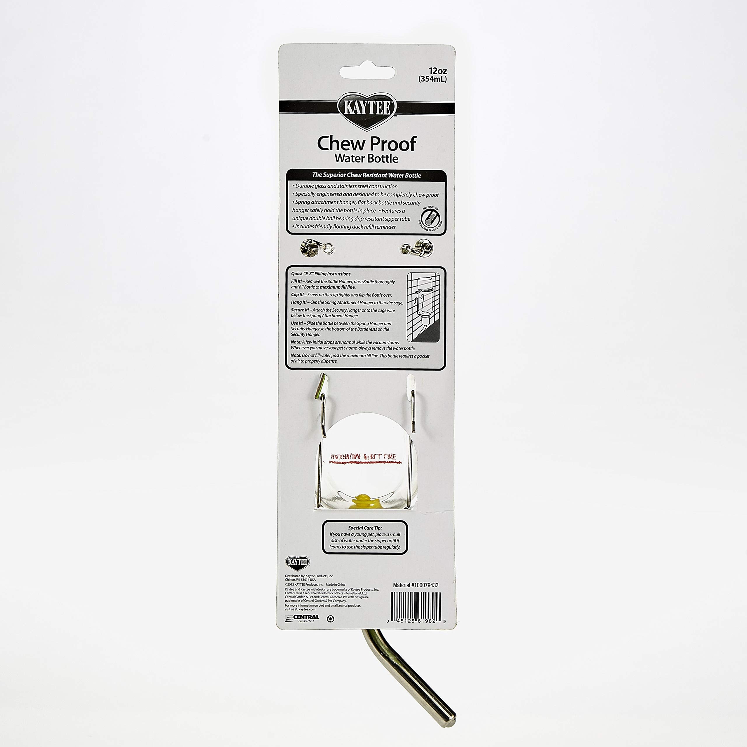 Kaytee double-ball bearing sipper tube minimizes drips