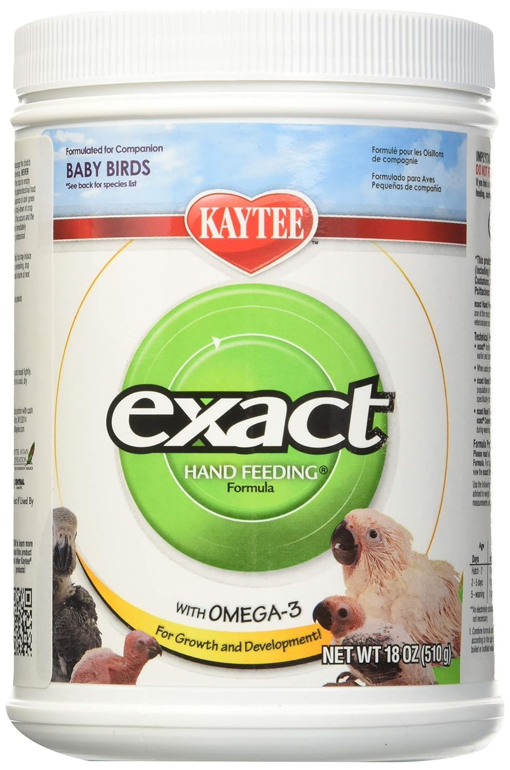 Kaytee Exact Hand Feeding baby bird 18 oz container front view for reliable nutrition
