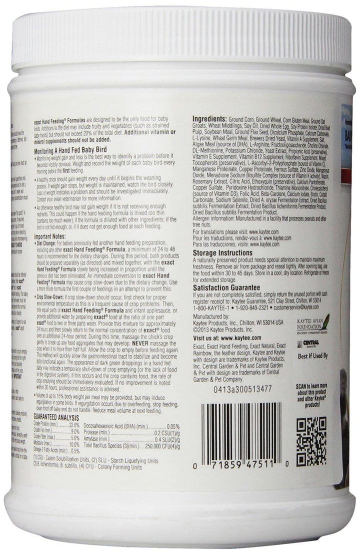 Kaytee Exact Hand Feeding for Baby Bird close-up label shows easy preparation