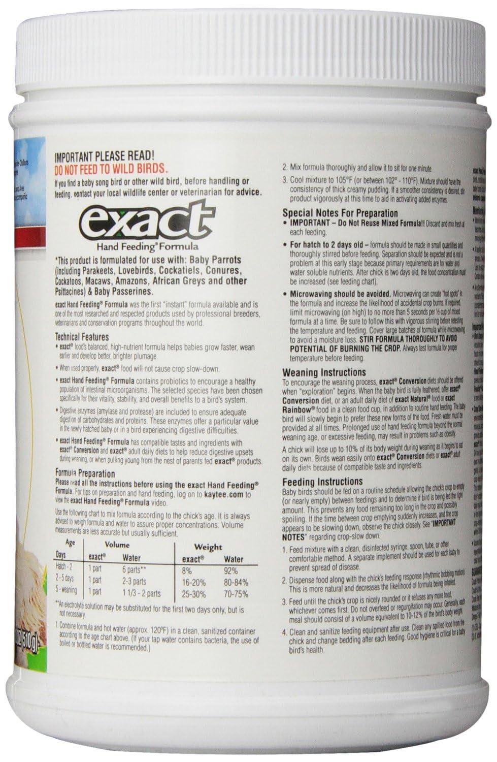 Kaytee Exact Hand Feeding 18 oz pack ready to use for gentle feeding sessions