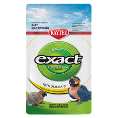 Kaytee Exact hand feeding formula tub for birds, highlighting high-nutrient growth support.