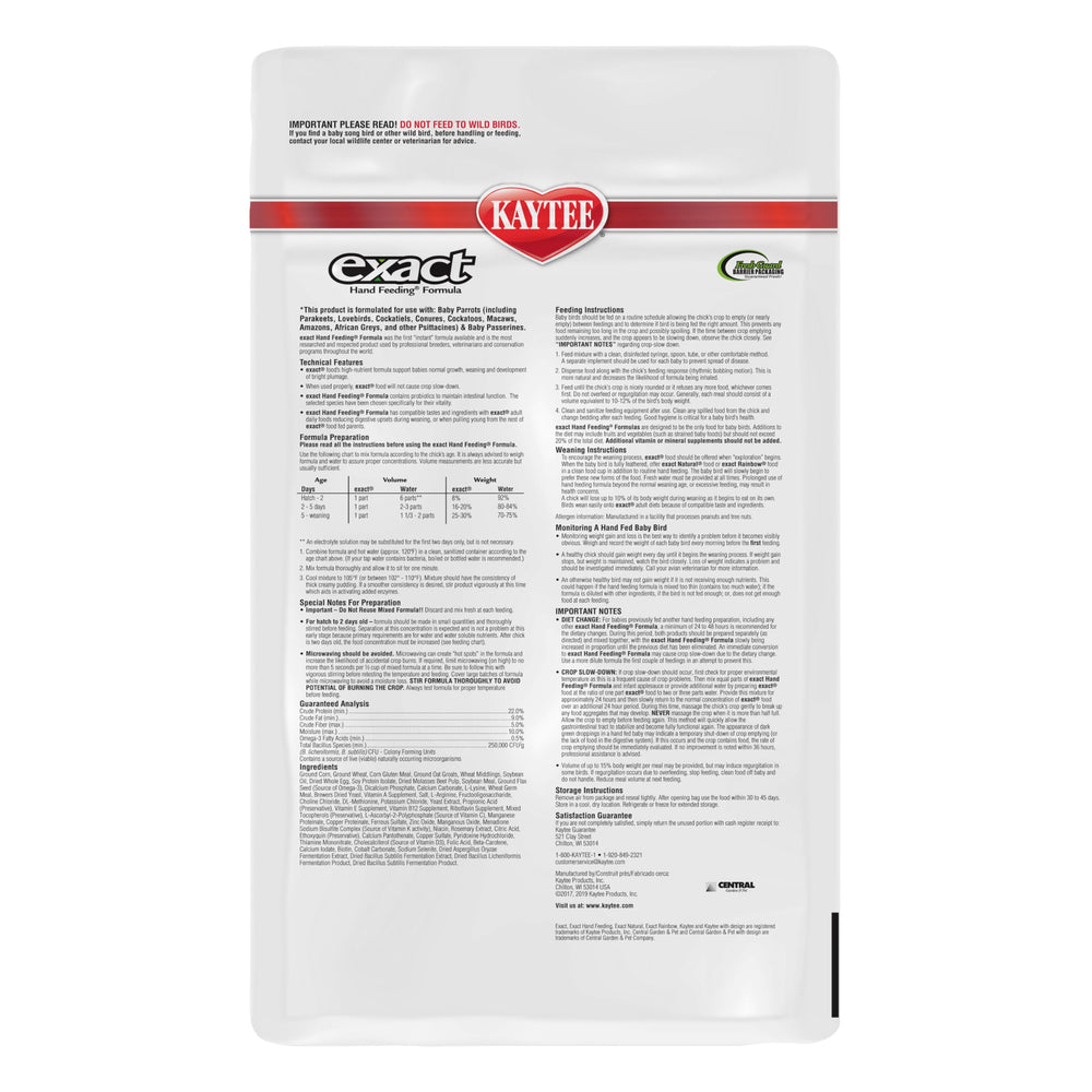 Kaytee Exact hand feeding mixing bowl showing easy preparation for caregivers.