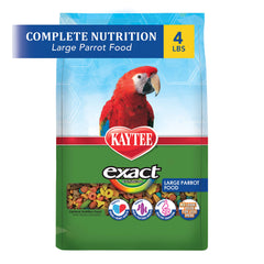 Kaytee Exact Rainbow Large Parrot bowl with colorful nuggets supports a balanced diet.