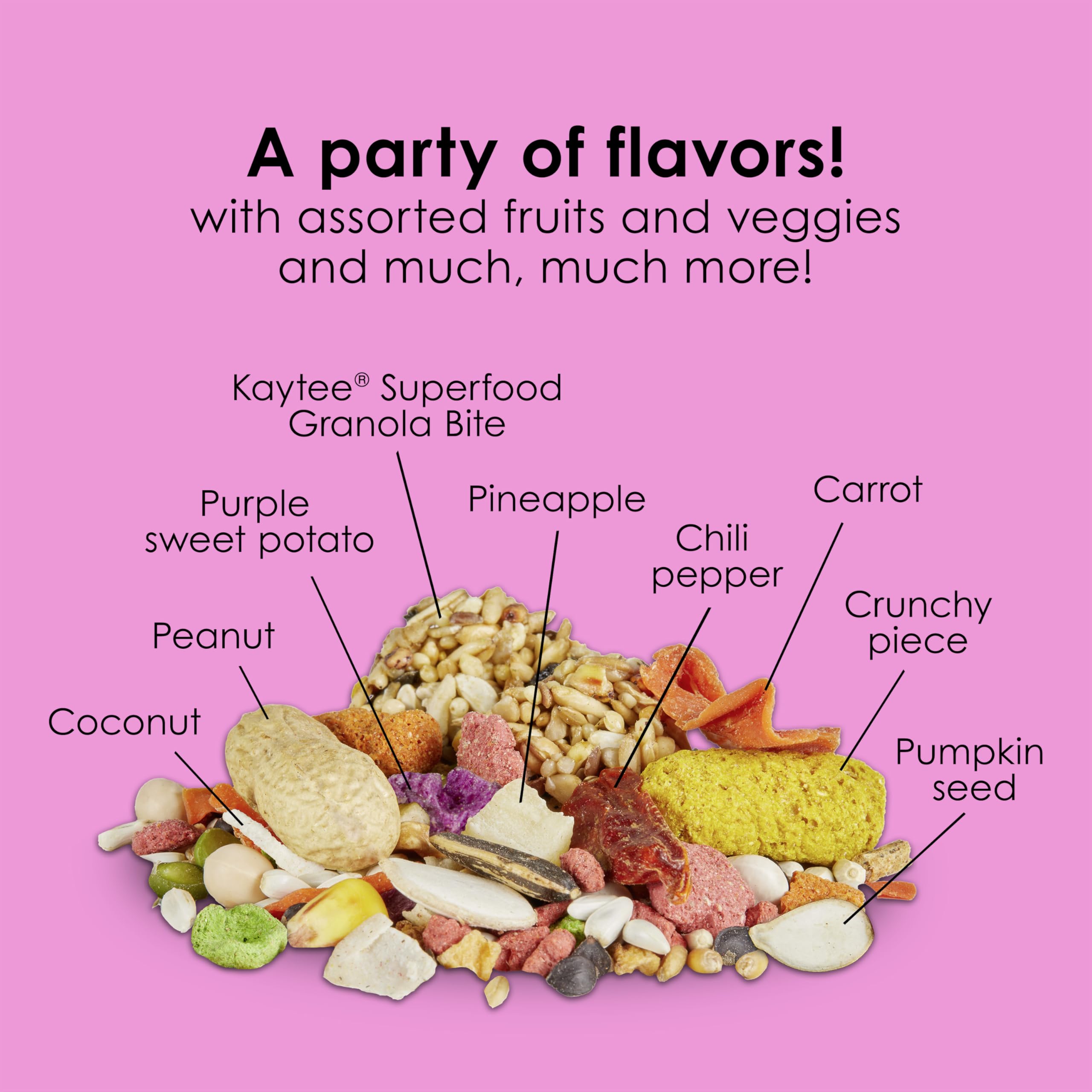 Kaytee Fiesta Big Bites crafted by experts with 150 years of nutrition experience