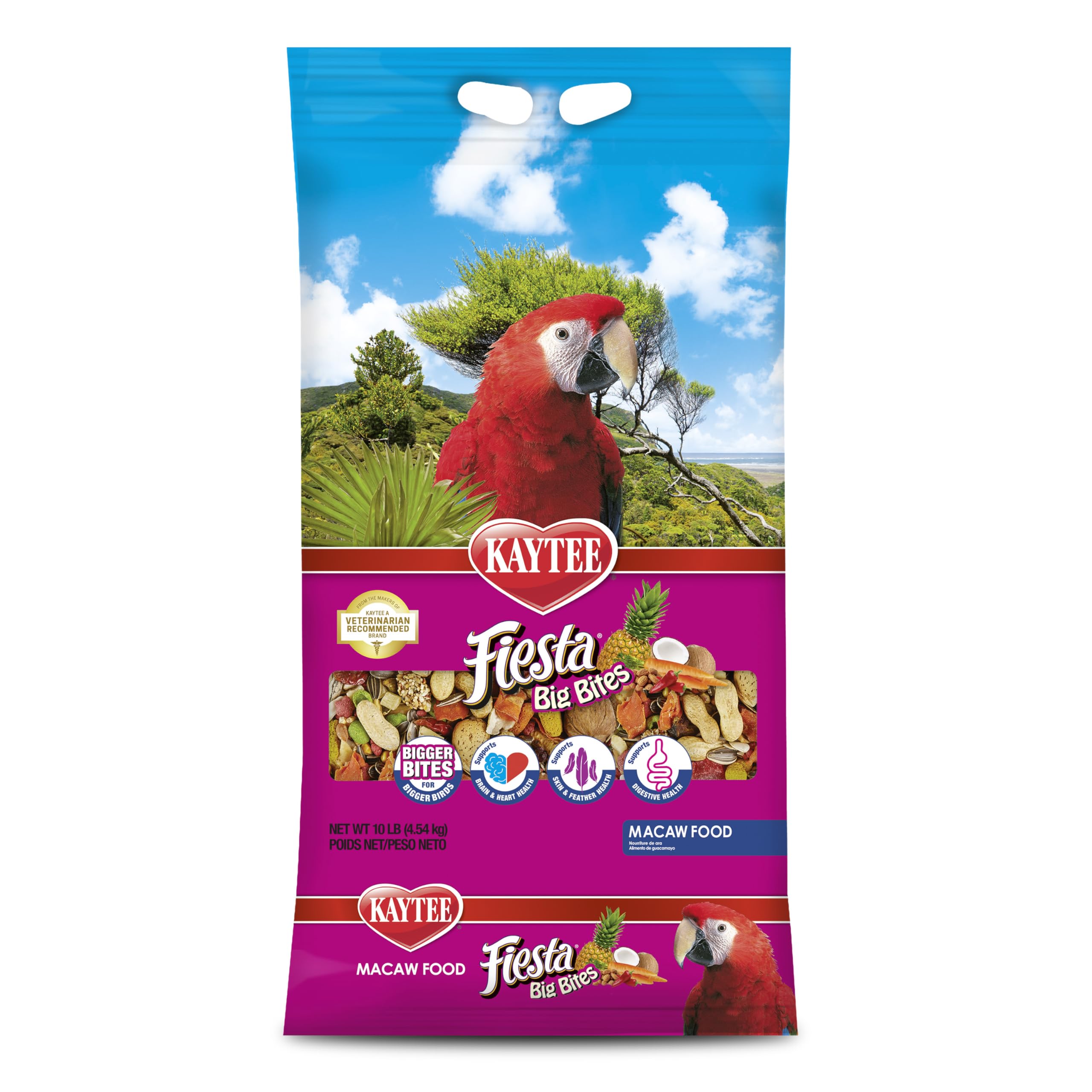 Kaytee Fiesta Big Bites Macaw Food offers varied ingredients for enrichment.