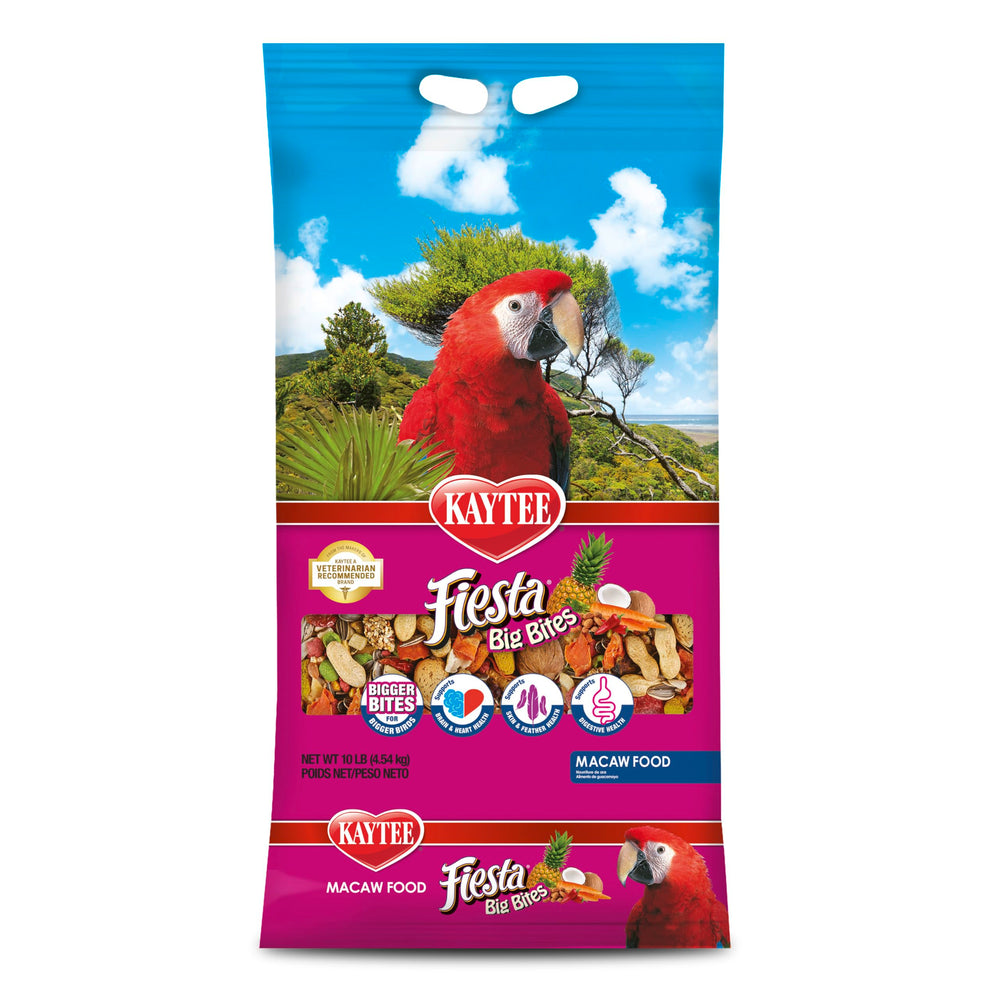 Kaytee Fiesta Big Bites Macaw Food offers varied ingredients for enrichment.