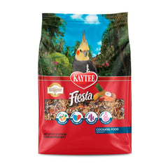 Kaytee Fiesta cockatiel food variety blend in bowl promotes foraging and enrichment