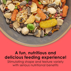 Kaytee Fiesta conure food textures invite interactive feeding and play.
