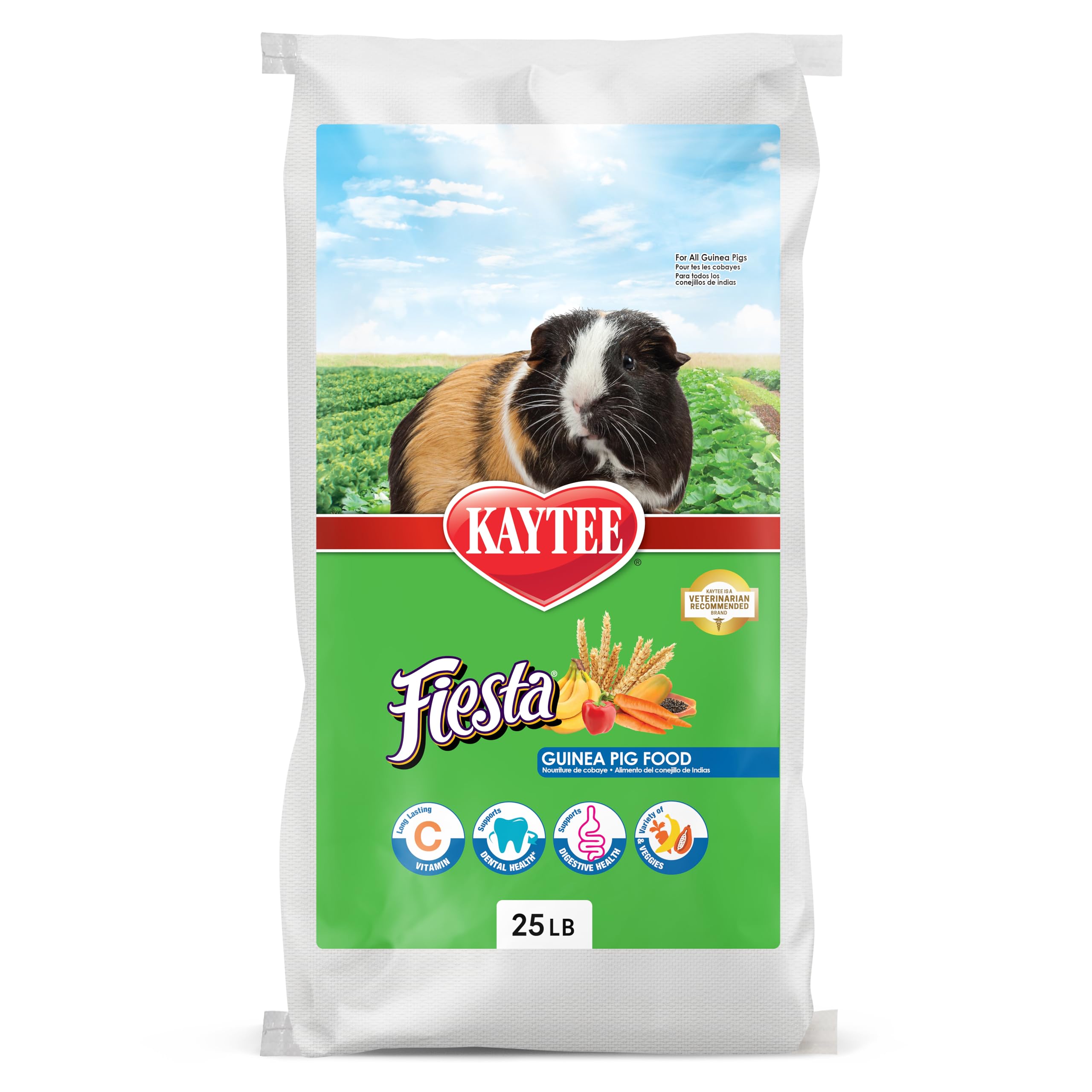 Kaytee Fiesta guinea pig food shows assorted shapes and textures for enrichment.