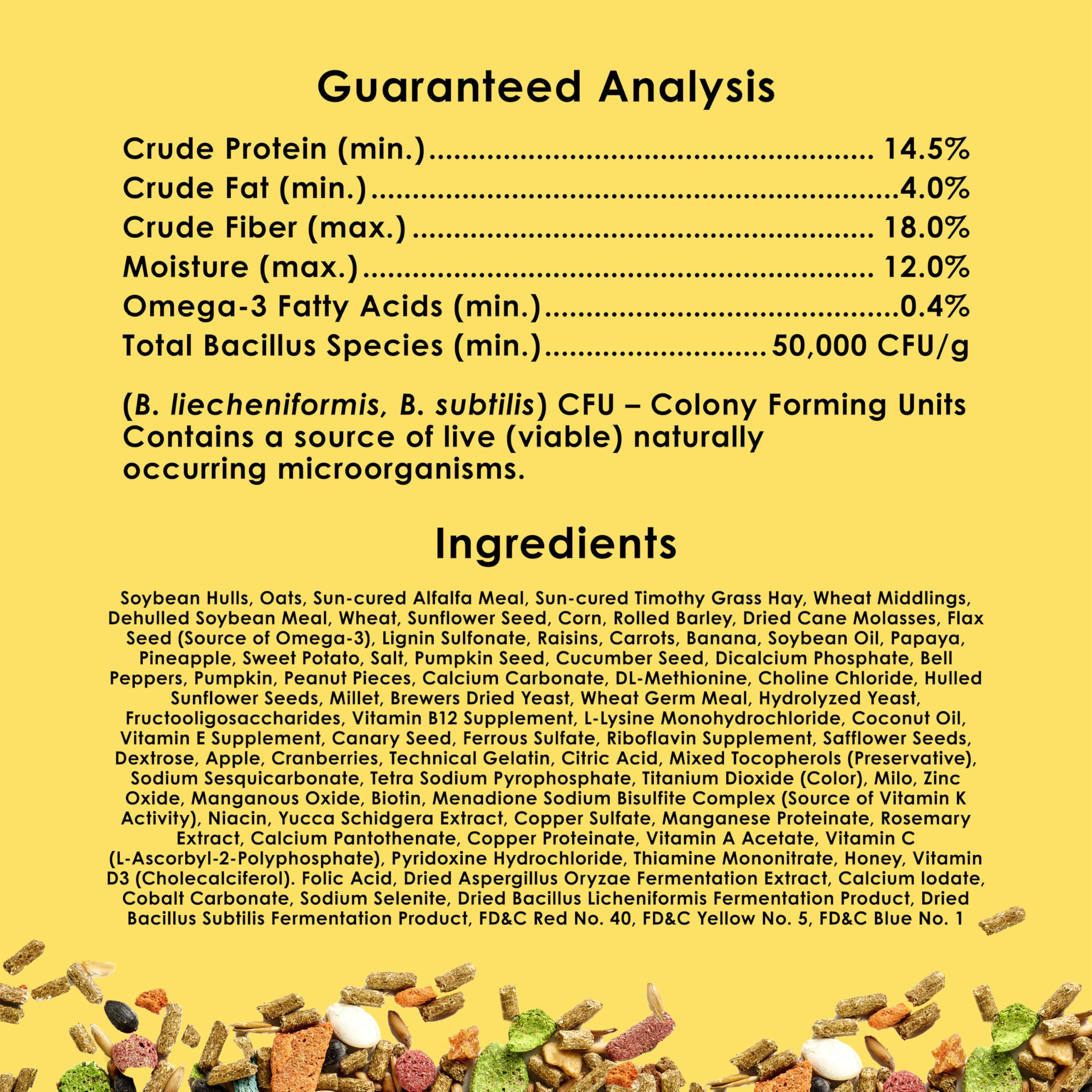 Kaytee Fiesta nutrition-fortified-diet: premium blend of fruits, vegetables, grains, and seeds.