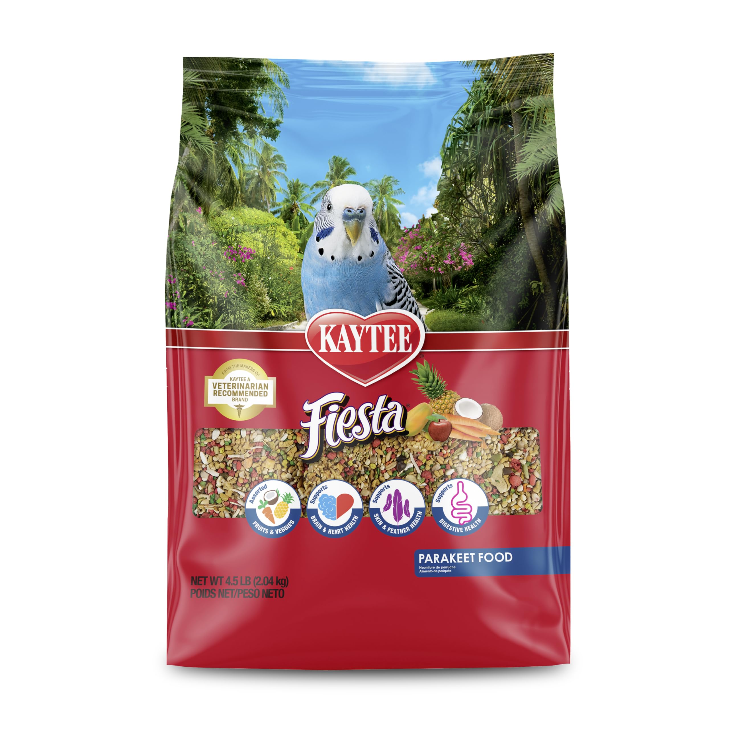 Kaytee Fiesta parakeet food variety shapes textures promotes foraging and mealtime engagement
