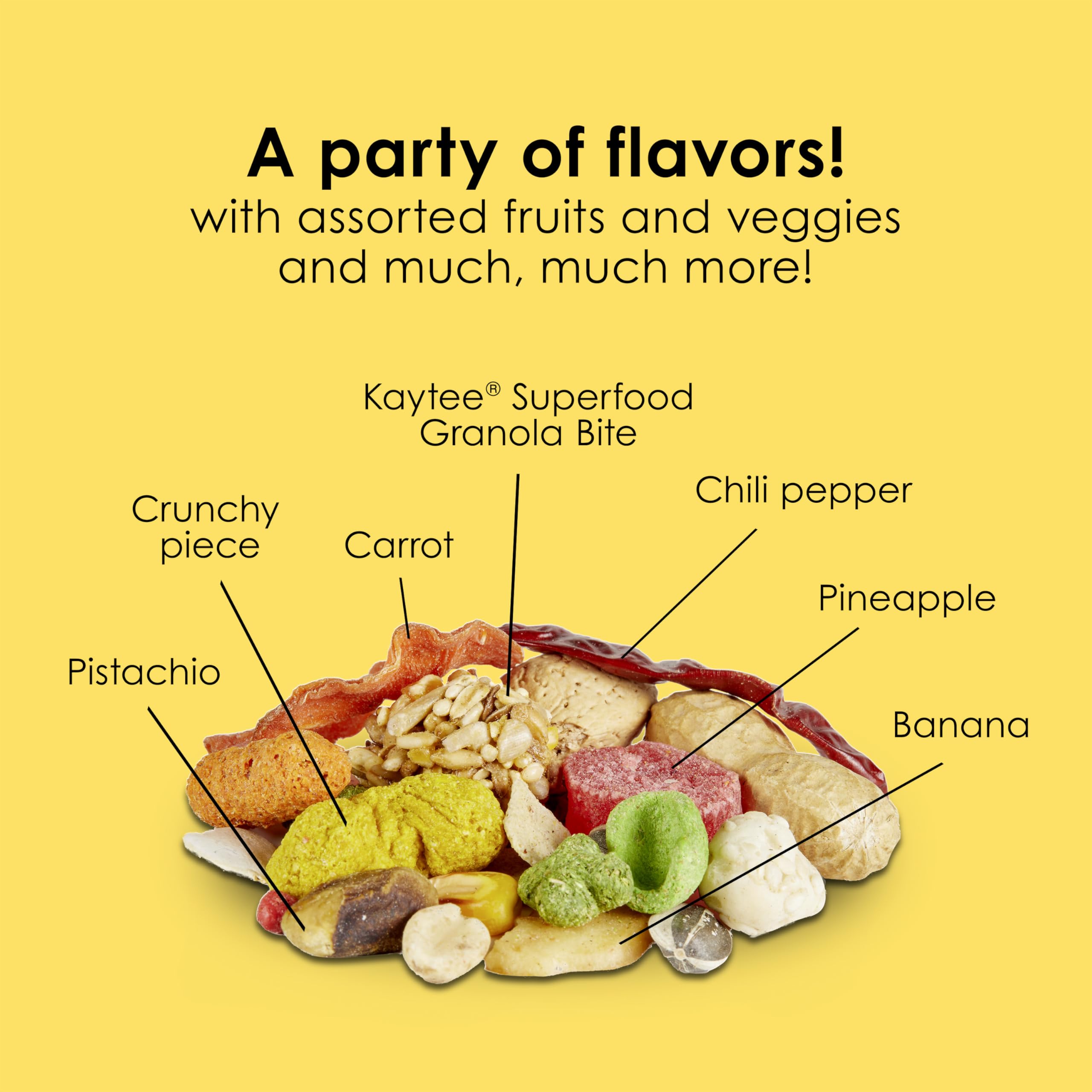 Kaytee Fiesta parrot food seeds and grains provide balanced nutrition.