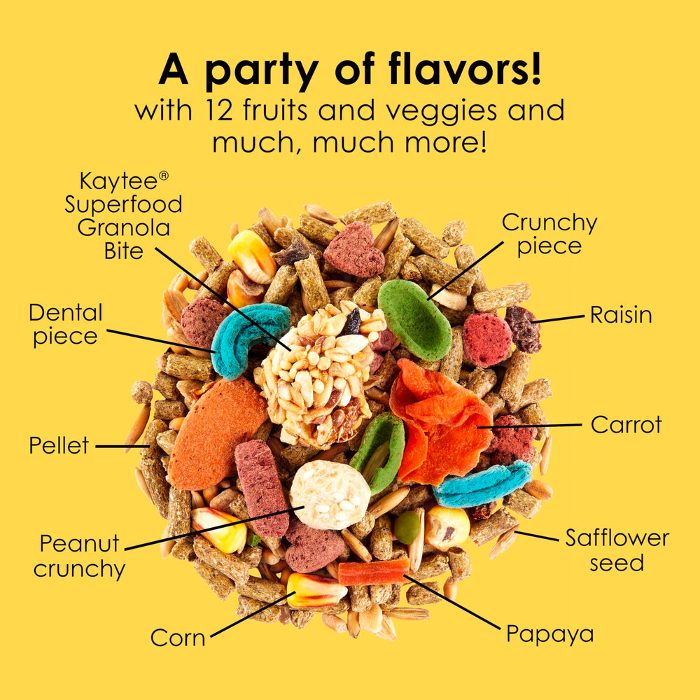 Kaytee Fiesta includes prebiotics and probiotics for digestive support.