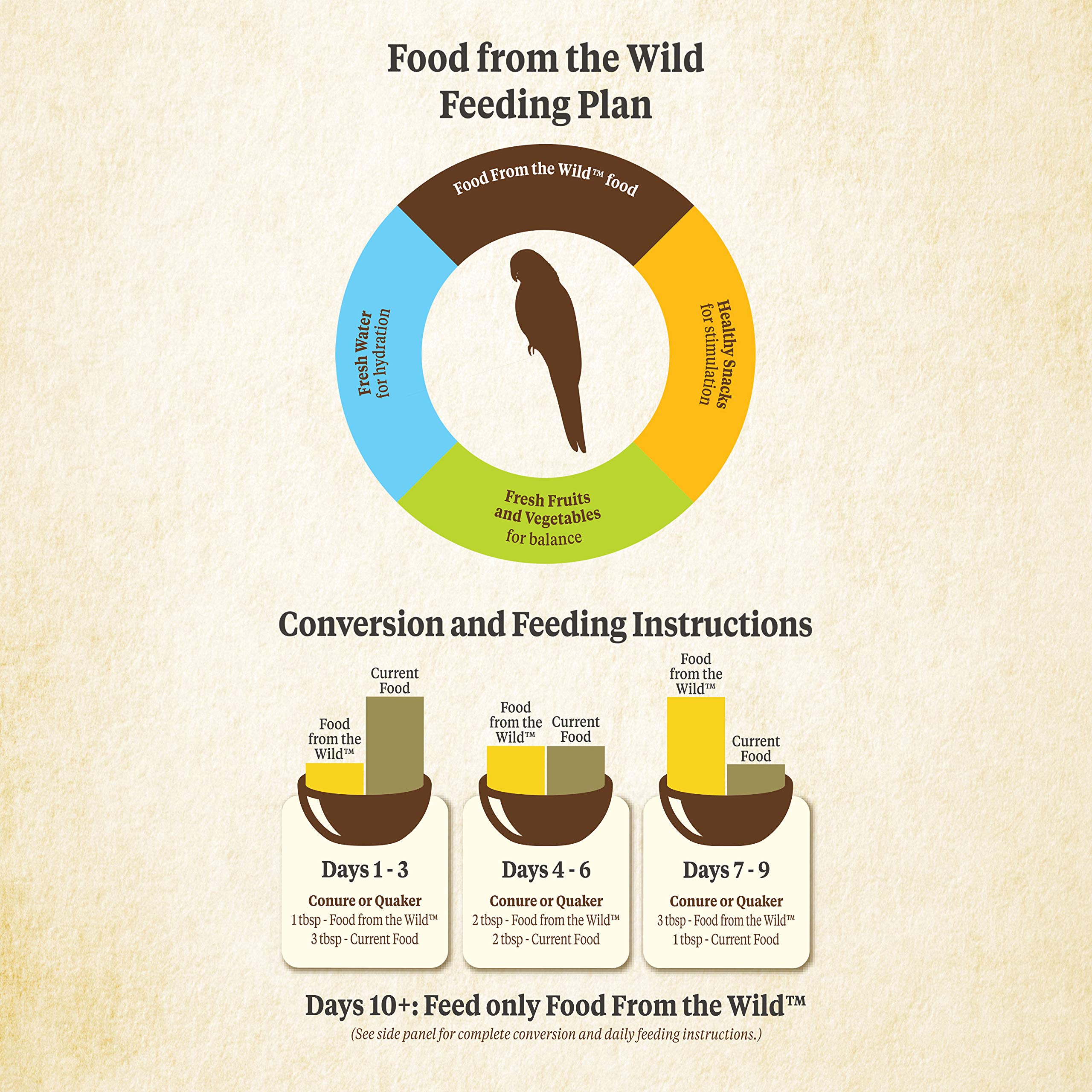 Kaytee Food From the Wild Conure foraging textures encourage problem-solving during meals.