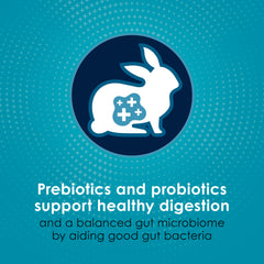 Crunchy pellets encourage natural chewing for dental health.